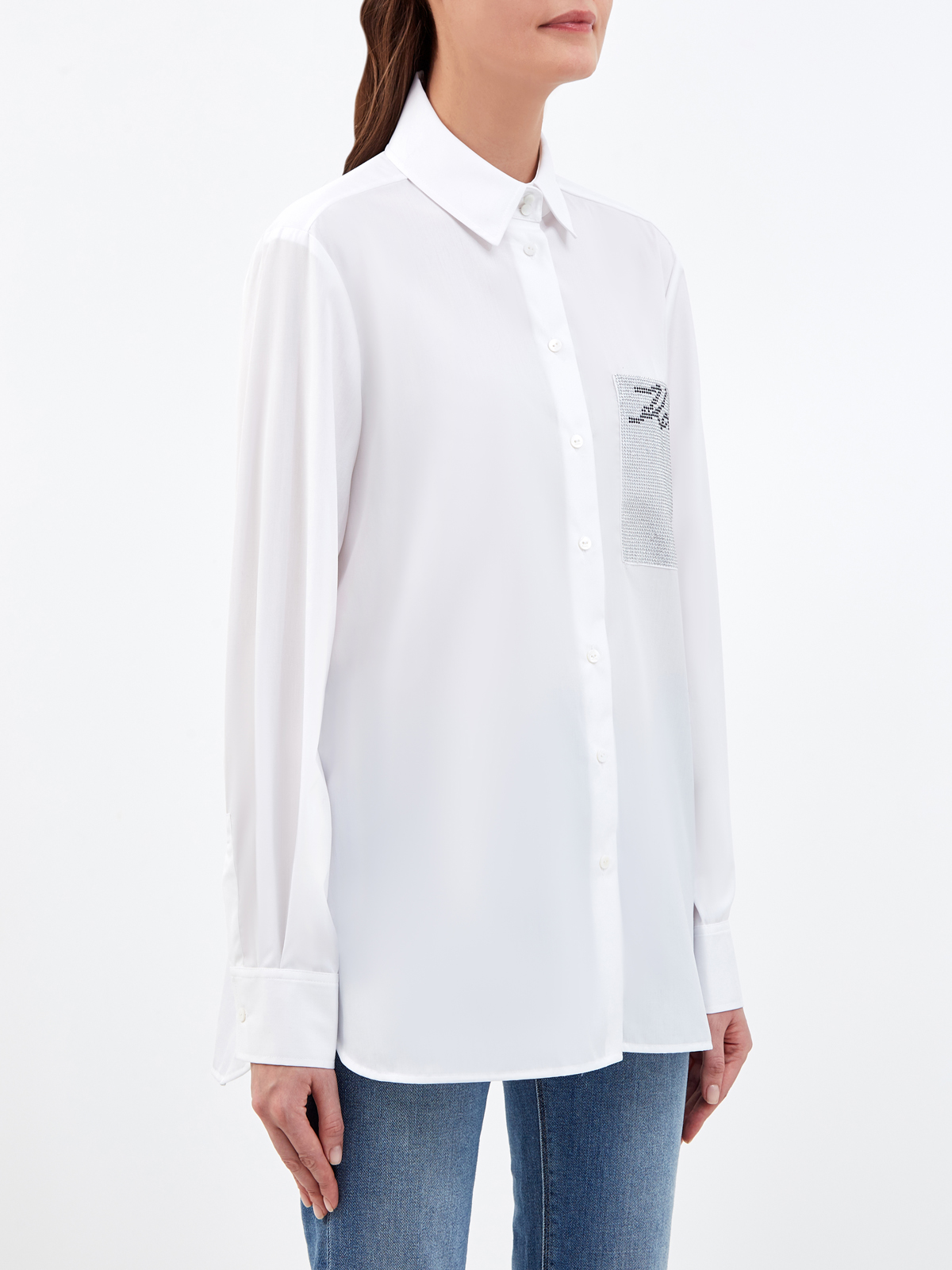 Белая рубашка из поплина с мерцающим декором KARL LAGERFELD, цвет белый, размер L;S - фото 3