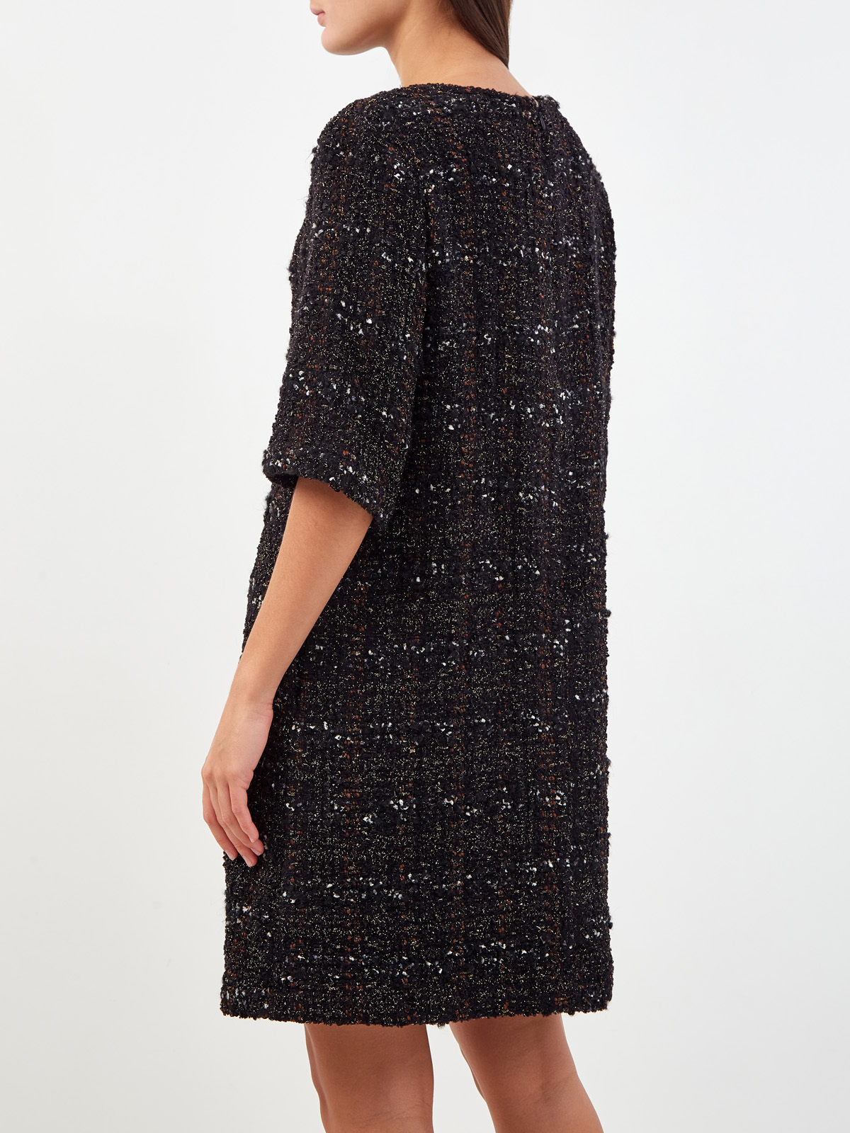 Платье А-силуэта из фактурного твида с мерцающей нитью ламе FABIANA FILIPPI, цвет черный, размер 40;42;44 - фото 4
