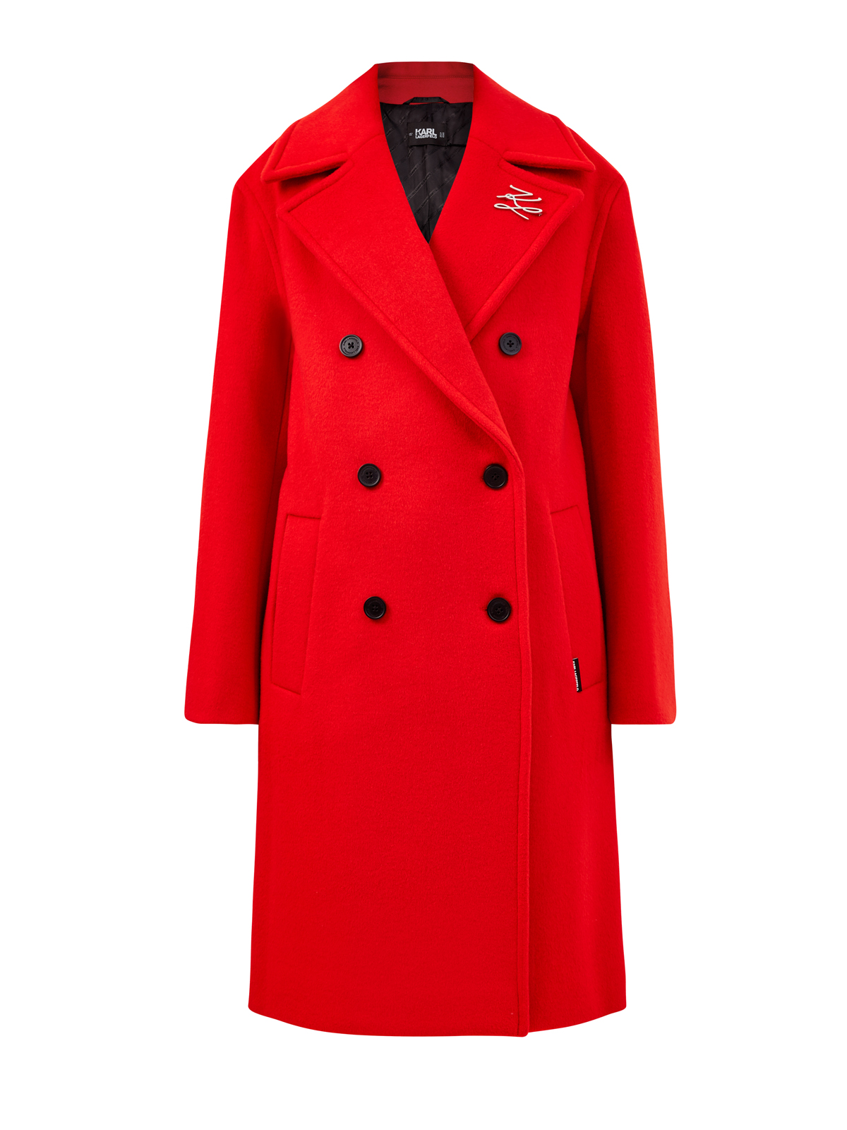 Двубортное пальто из шерсти с литой брошью K/Autograph KARL LAGERFELD, цвет красный, размер S;M;L
