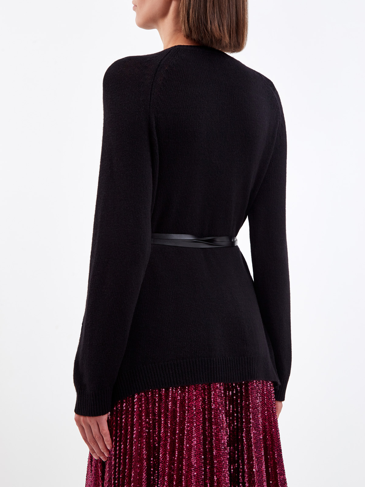 Пуловер из шерсти и кашемира с тонким поясом VALENTINO, цвет черный, размер 40;42;44 - фото 4