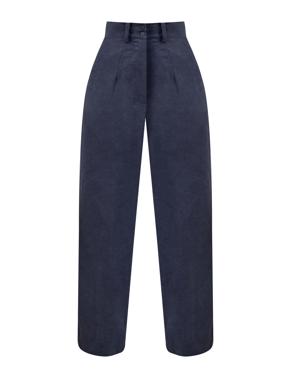 Высокие брюки из окрашенного вручную хлопка и льна с защипами GENTRYPORTOFINO, цвет синий, размер 38;40;42;46 - фото 1