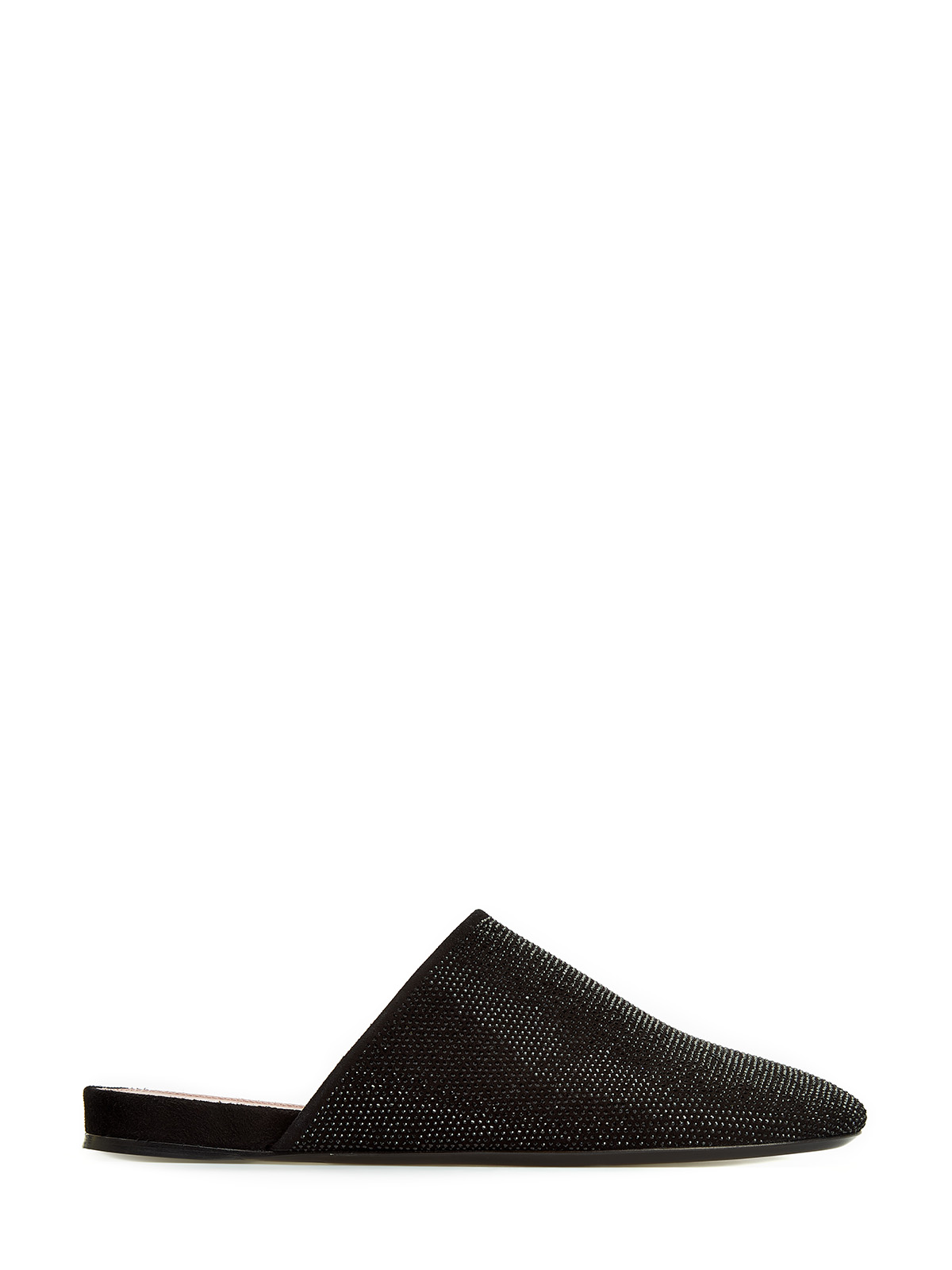 

Мюли из кожи и мягкой замши с мерцающими кристаллами, Черный, Мюли из кожи и мягкой замши с мерцающими кристаллами