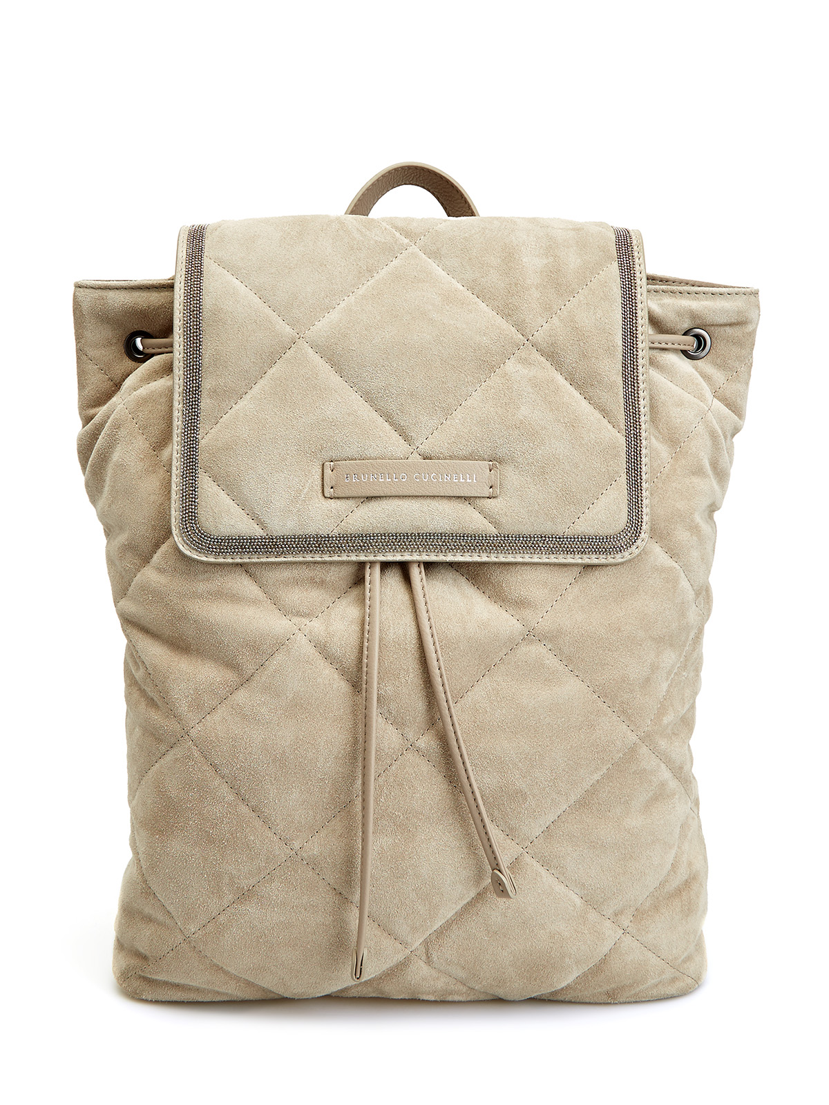 Рюкзак из стеганой замши с отделкой ручной работы BRUNELLO CUCINELLI, цвет бежевый, размер M;XL - фото 1