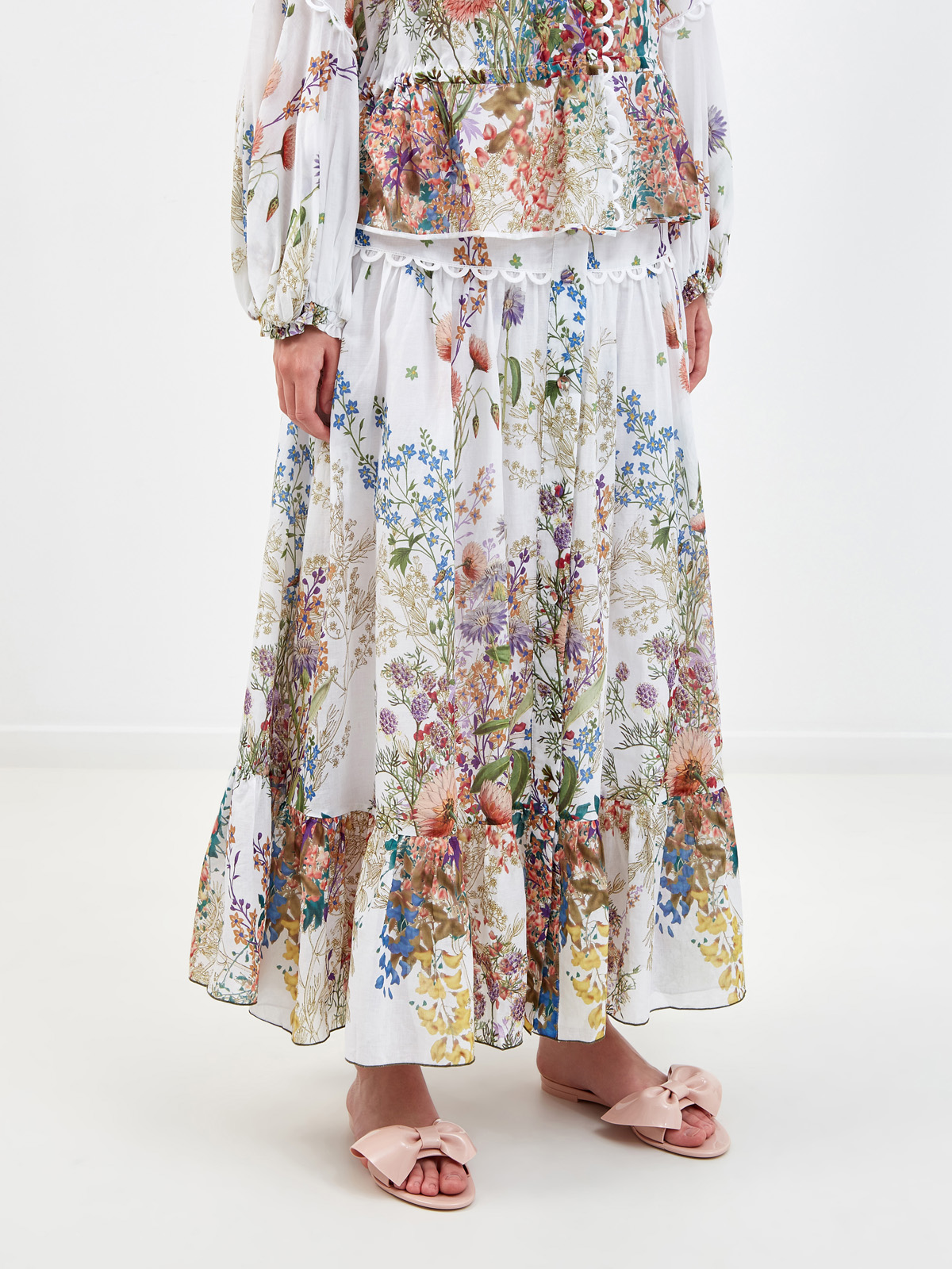 Свободная юбка-макси из хлопка с принтом Botanic CHARO RUIZ IBIZA, цвет белый, размер L - фото 3
