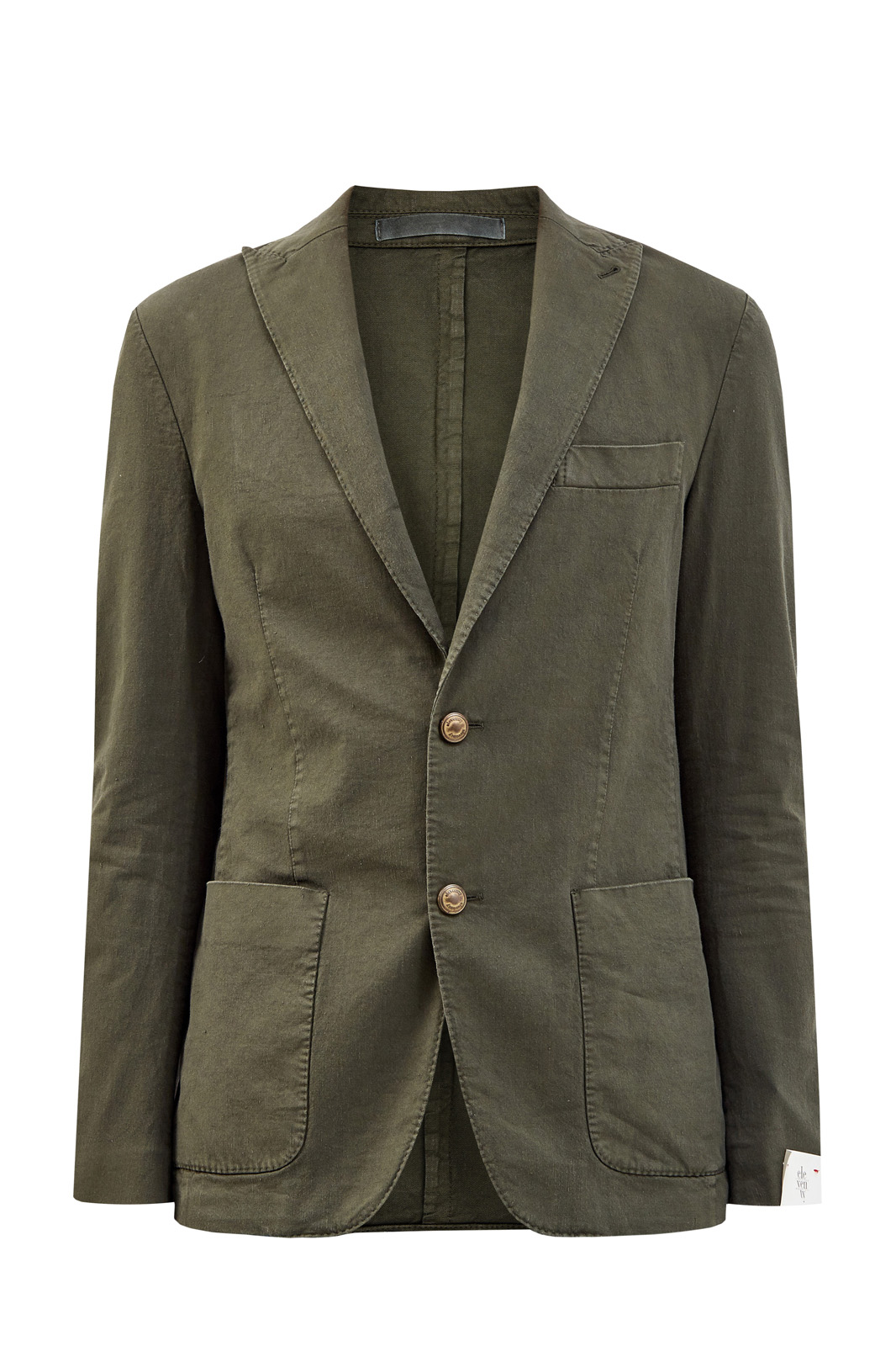 Однобортный пиджак из хлопка с добавлением волокон льна ELEVENTY зеленого цвета