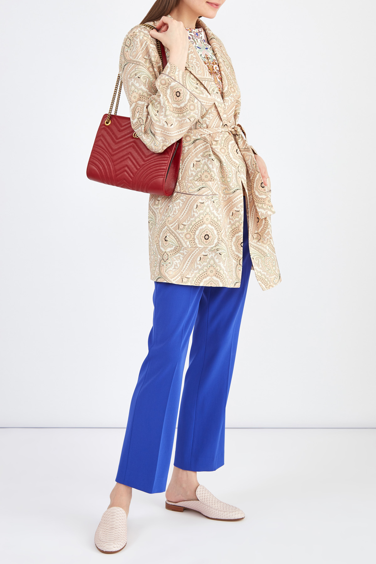 Жакет из шерстяной ткани в пижамном стиле с поясом ETRO, цвет бежевый, размер 42 - фото 2