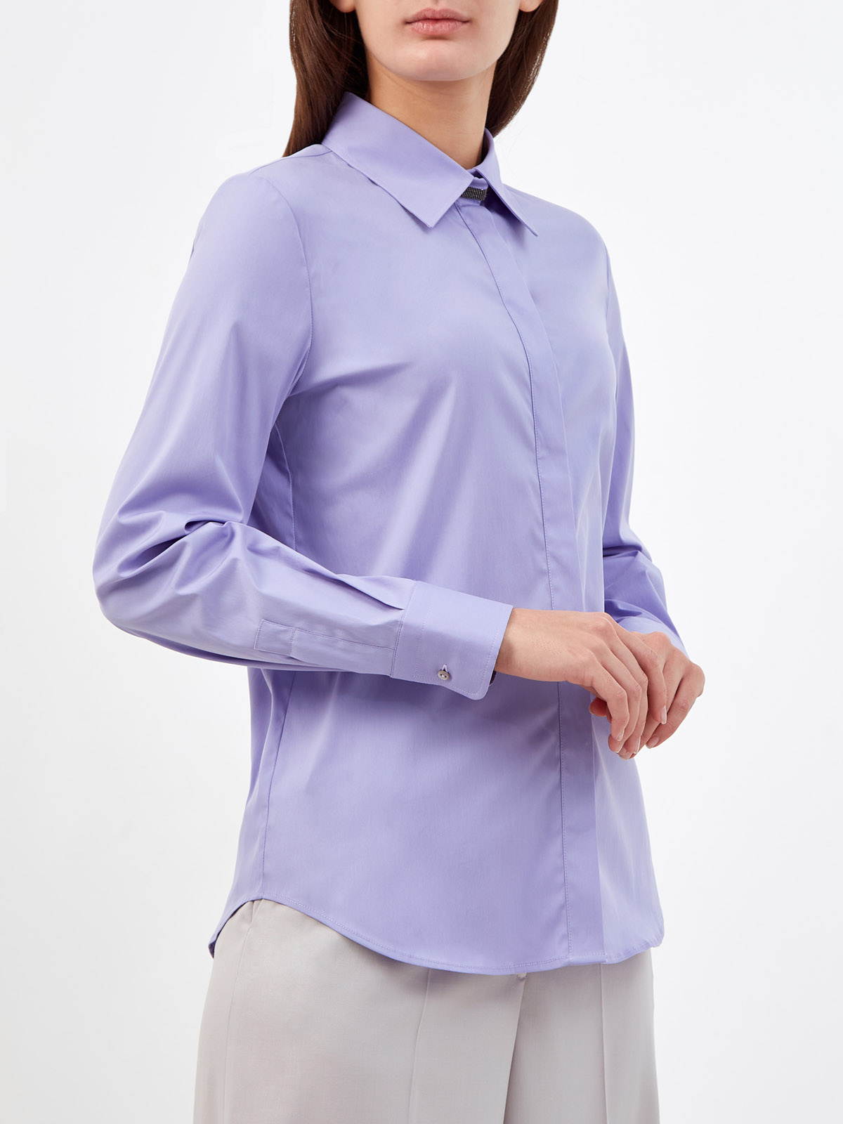 Классическая рубашка из поплина с ювелирной вставкой FABIANA FILIPPI, цвет фиолетовый, размер 38;40;42;44 - фото 3
