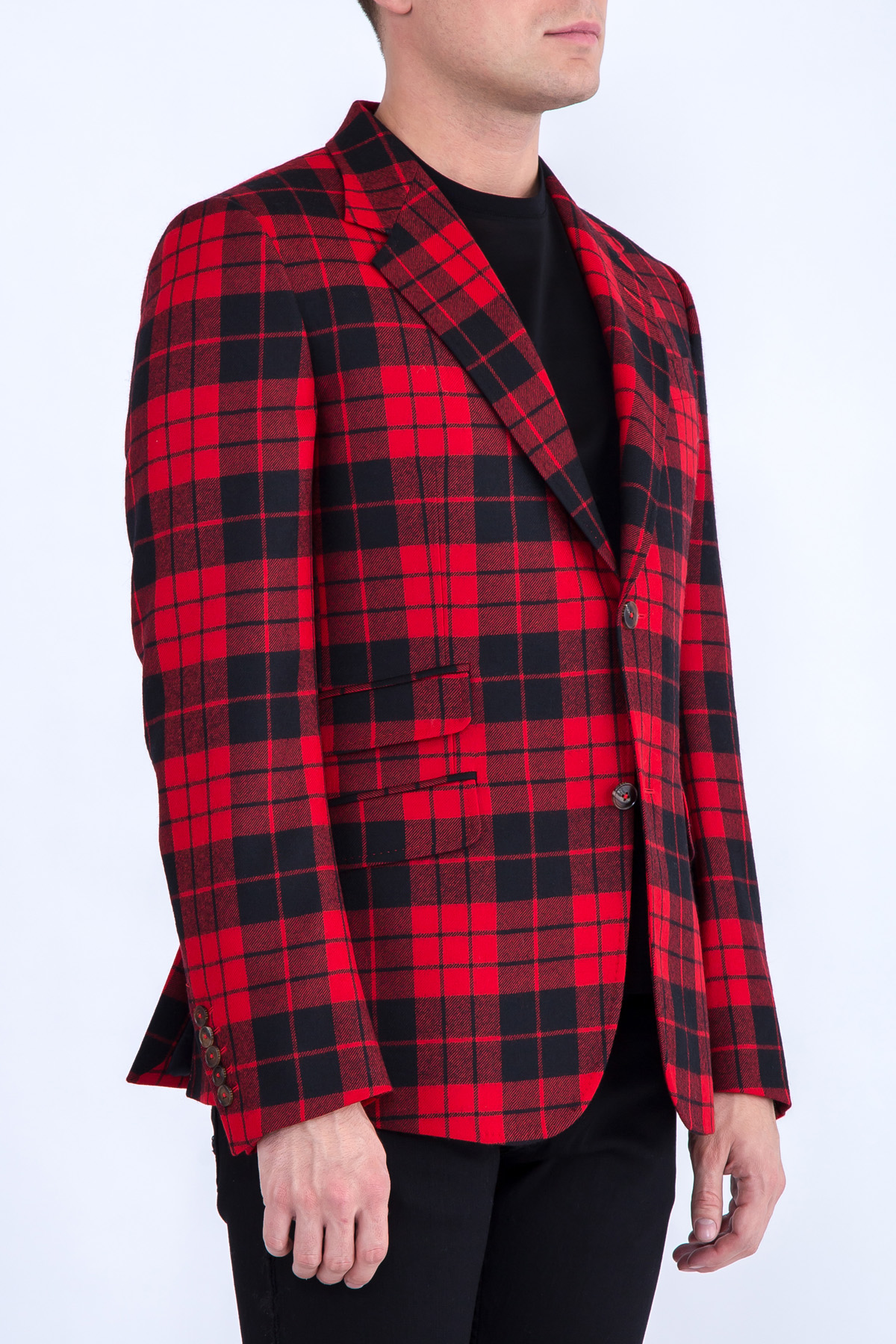 Шерстяной пиджак в шотландскую клетку с тремя карманами GUCCI, цвет красный, размер 48;50 - фото 3