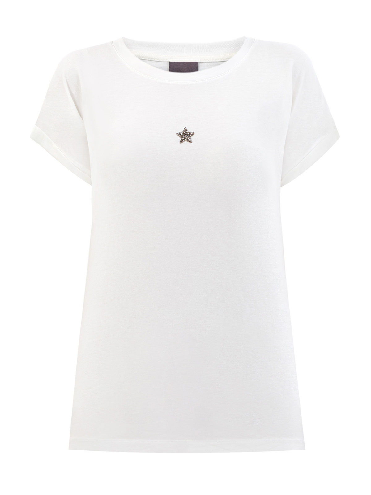 Хлопковая футболка с символикой из кристаллов Swarovski и логотипом LORENA ANTONIAZZI, цвет бежевый, размер 42;44;46;38;40 - фото 1