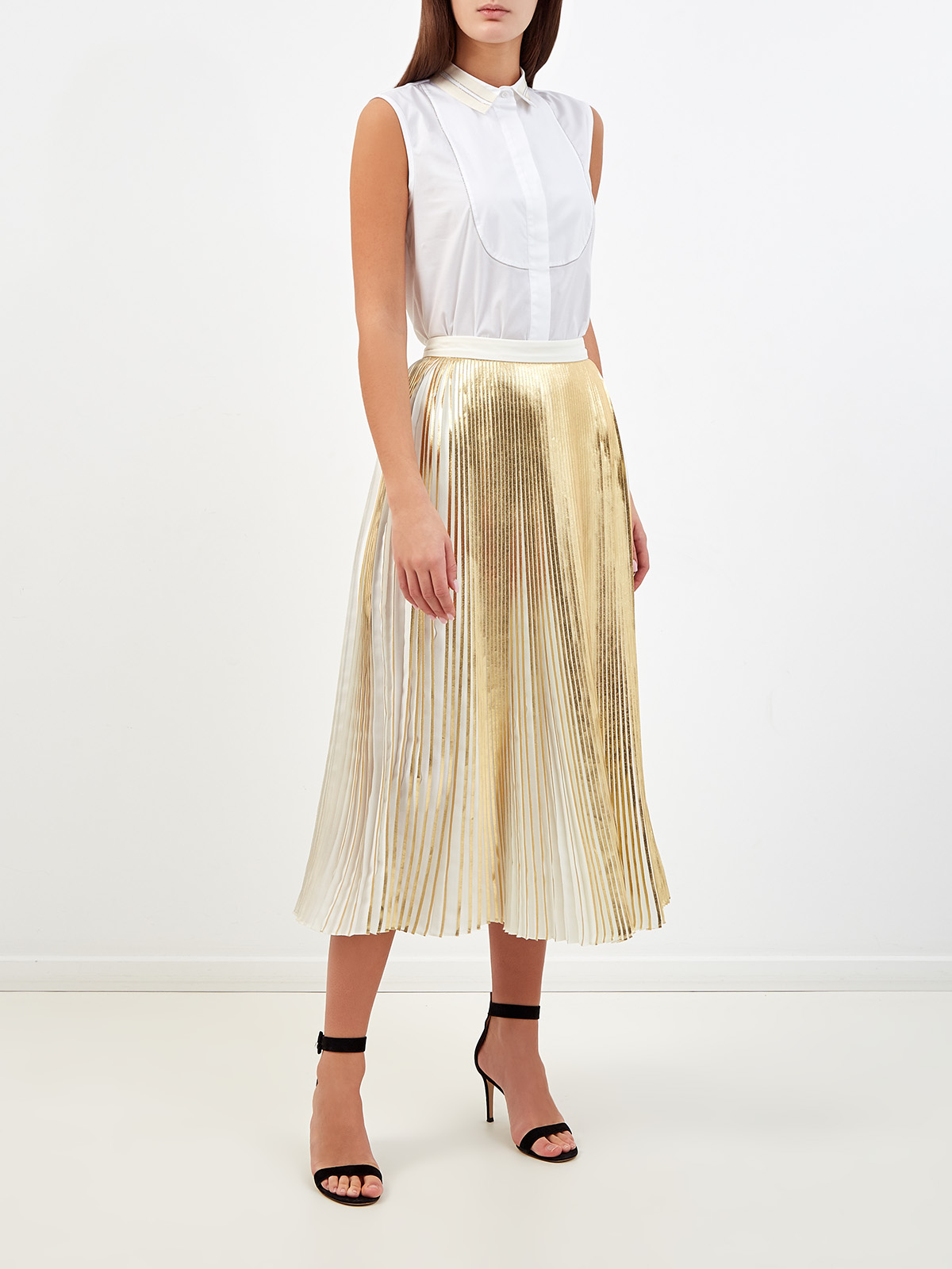 Плиссированная юбка-миди с металлизированным напылением VALENTINO, цвет золотистый, размер 40;42;44;38 - фото 2