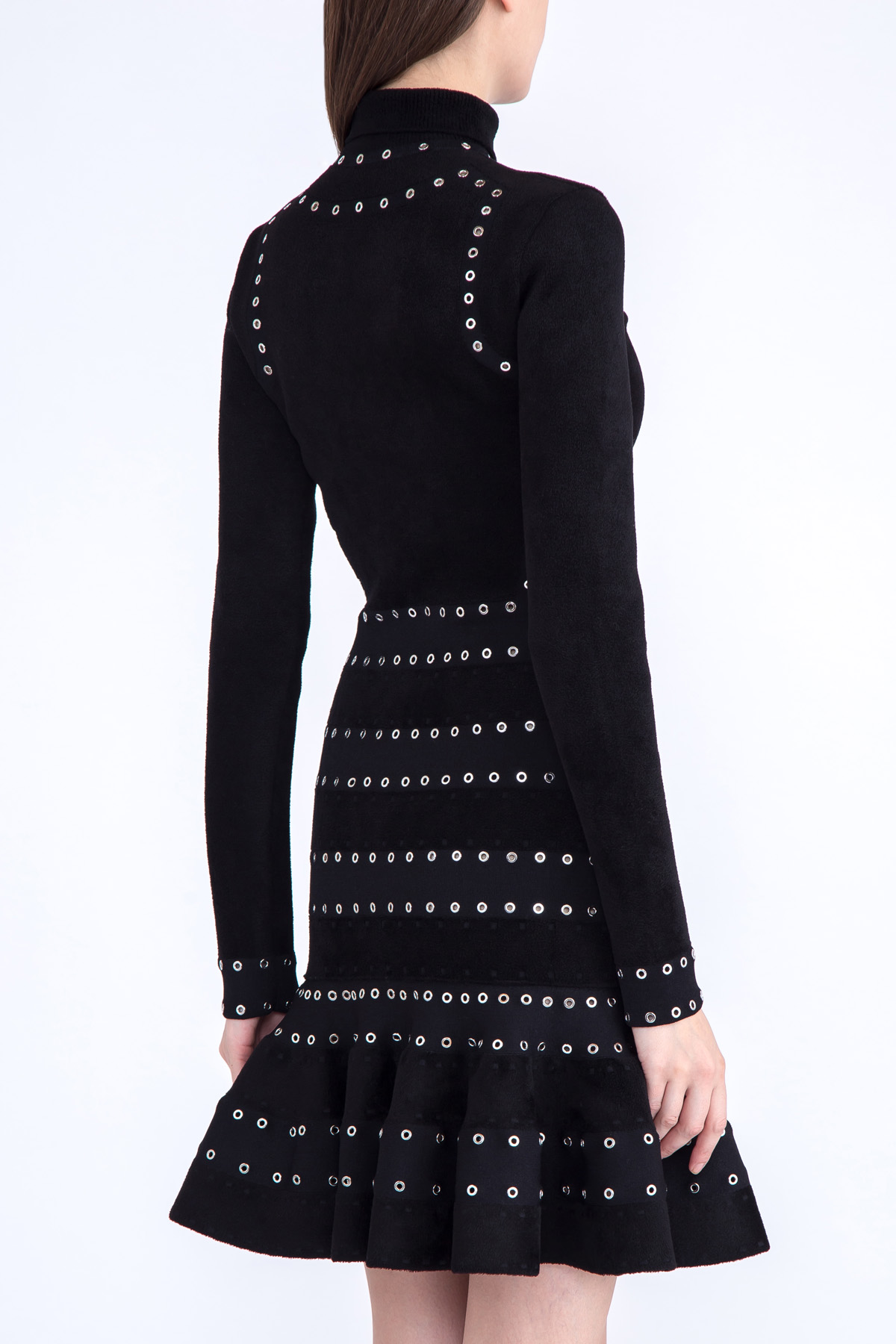 Платье из бархатистой ткани с рядами серебристых люверсов ALEXANDER MCQUEEN, цвет черный, размер 40;44 - фото 4