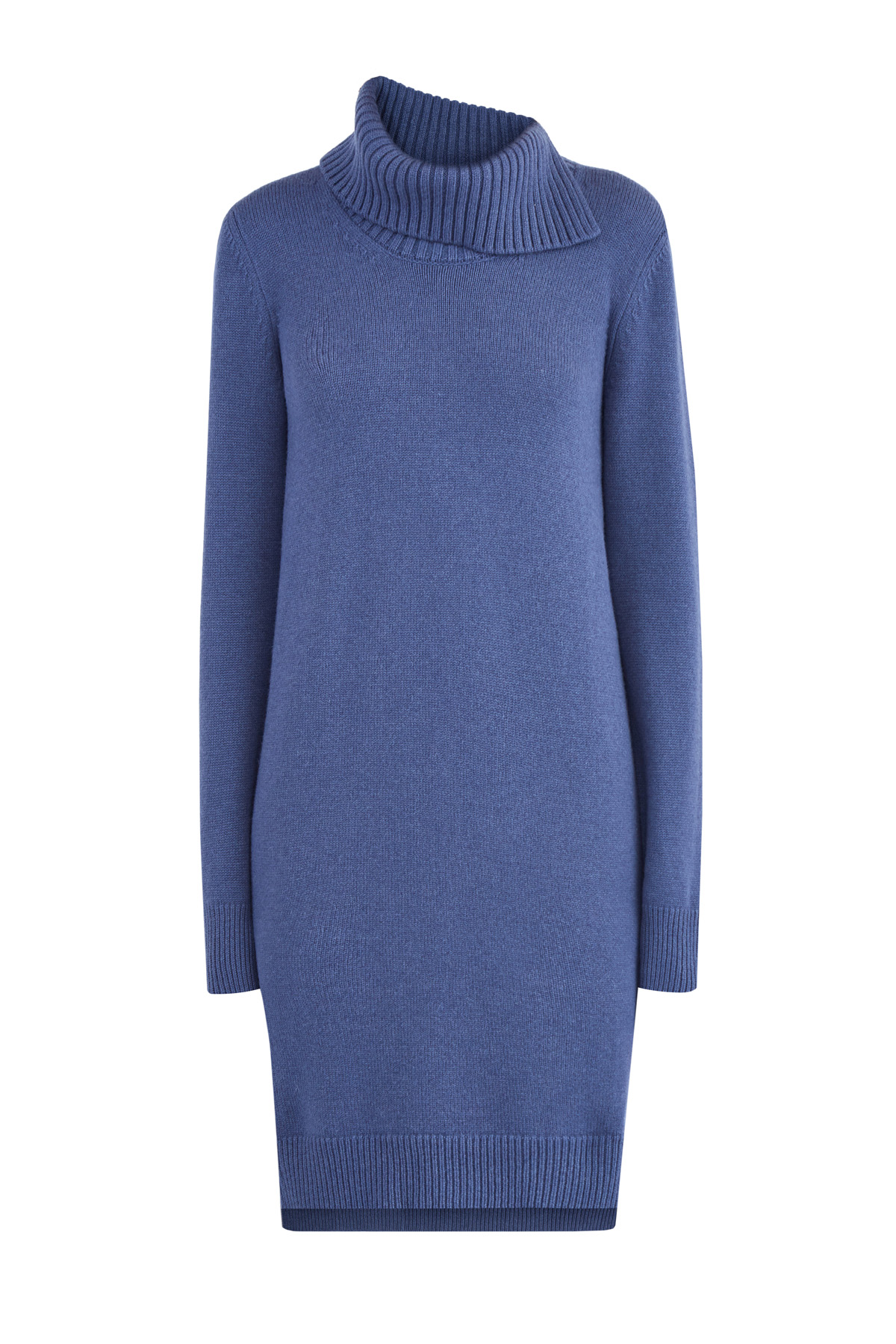 

Платье из шерстяной пряжи Pure New Wool с воротом и разрезами по бокам, Синий