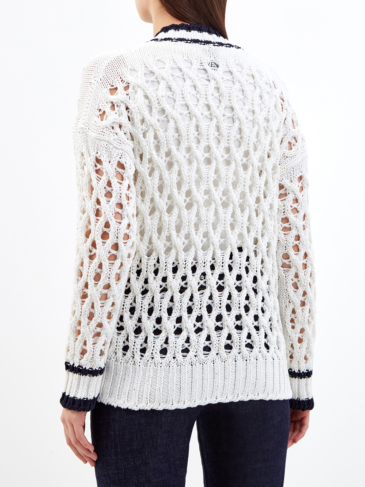 Пуловер из хлопковой пряжи крупной вязки с пайетками LORENA ANTONIAZZI, цвет белый, размер 40;42;44;46;38 - фото 4