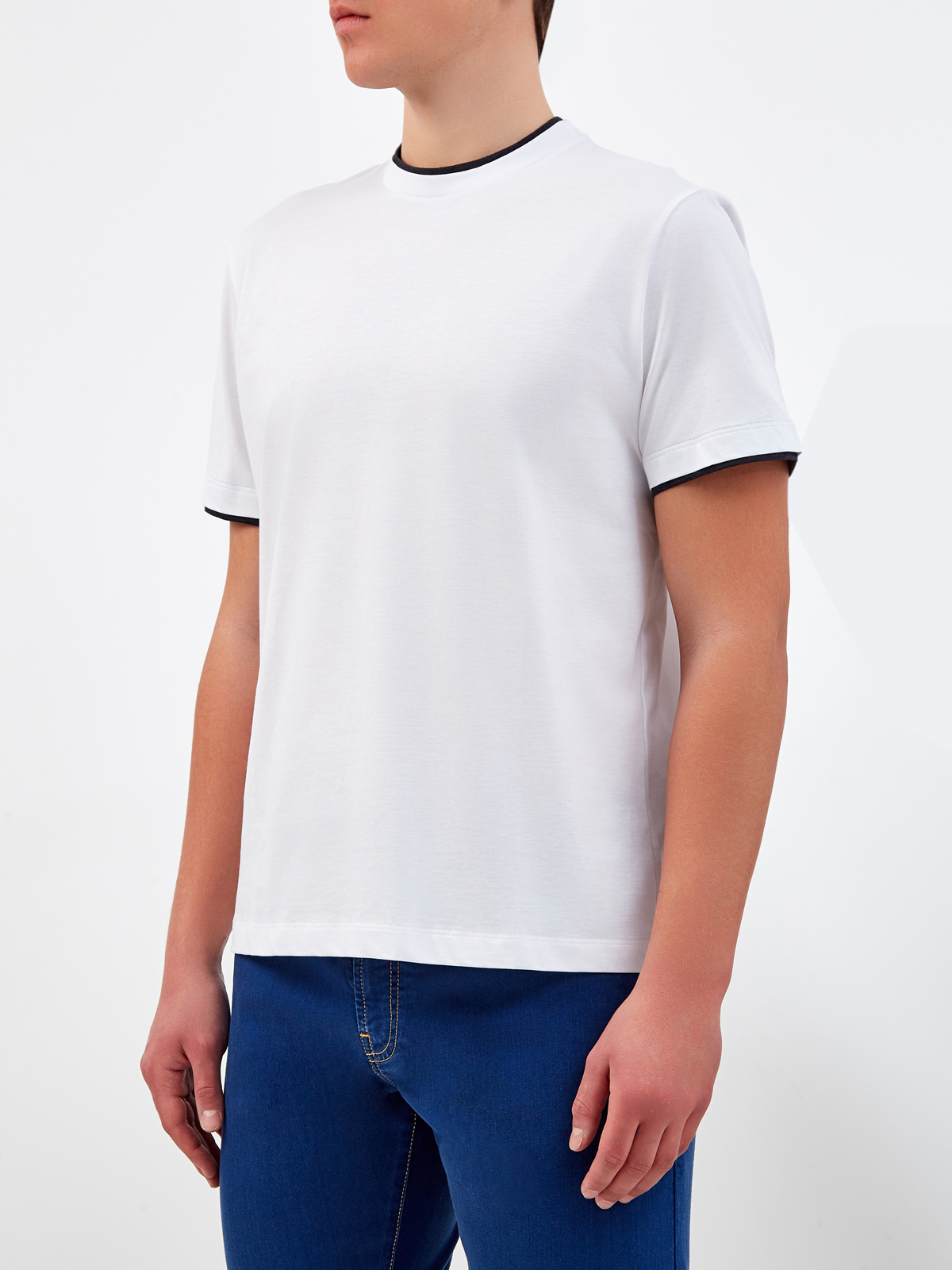 Базовая футболка из джерси с контрастной отделкой PESERICO, цвет белый, размер 46;50;52;54;56;60;48 - фото 3