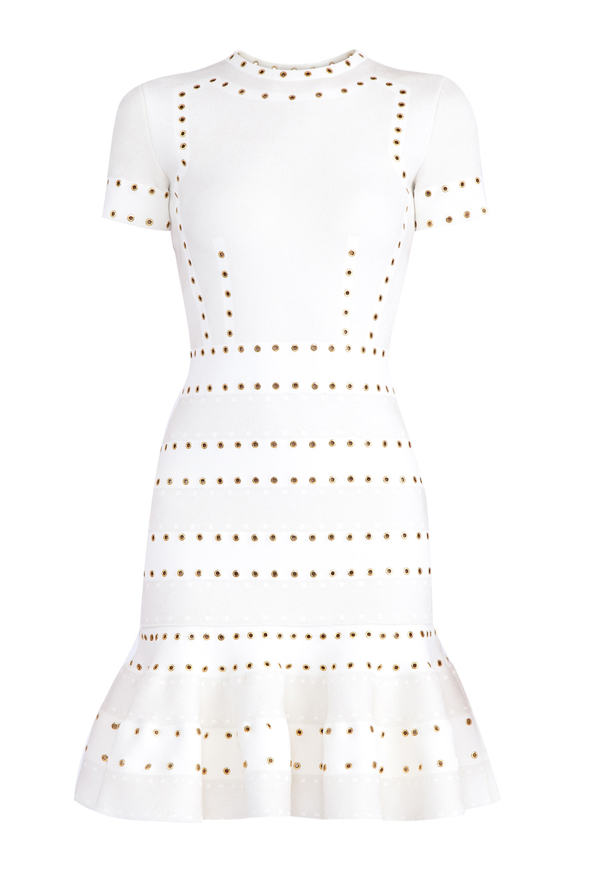 Платье приталенного кроя из бархатистой вискозы с декором люверсами ALEXANDER MCQUEEN, цвет белый, размер 42;44 - фото 1