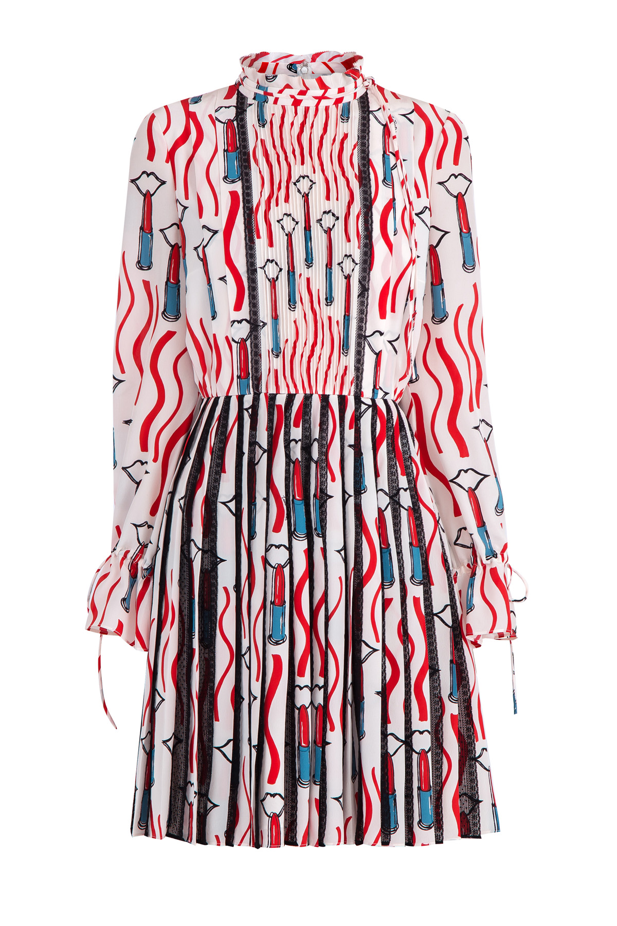 Шелковое платье А-силуэта с плиссированными вставками и кружевом VALENTINO цвет мульти