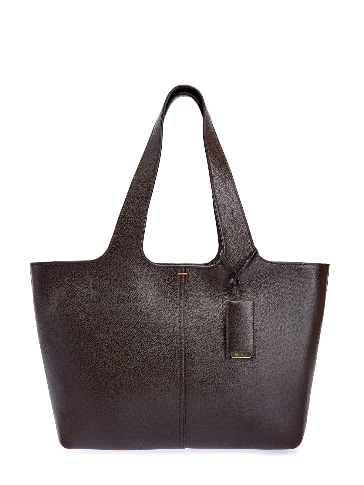 

Кожаная сумка-тоут с тисненым логотипом и брелоком в тон, Коричневый, Кожаная сумка-тоут с тисненым логотипом и брелоком в тон