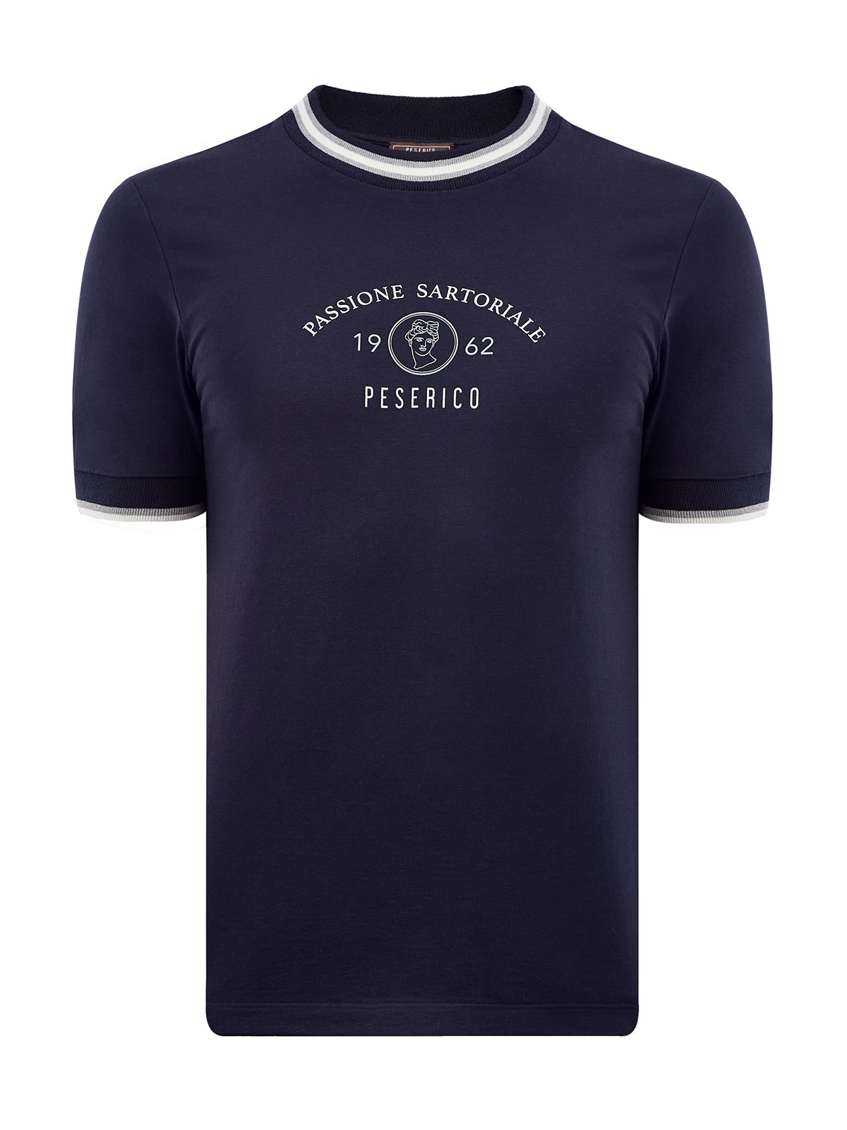 Хлопковая футболка с контрастной отделкой и принтом PESERICO, цвет синий, размер 48