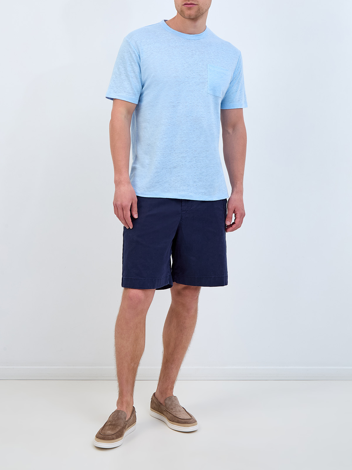 Свободная футболка из меланжевого льна с контрастной вышивкой MC2 SAINT BARTH, цвет голубой, размер M;L;XL;2XL;3XL;4XL - фото 2
