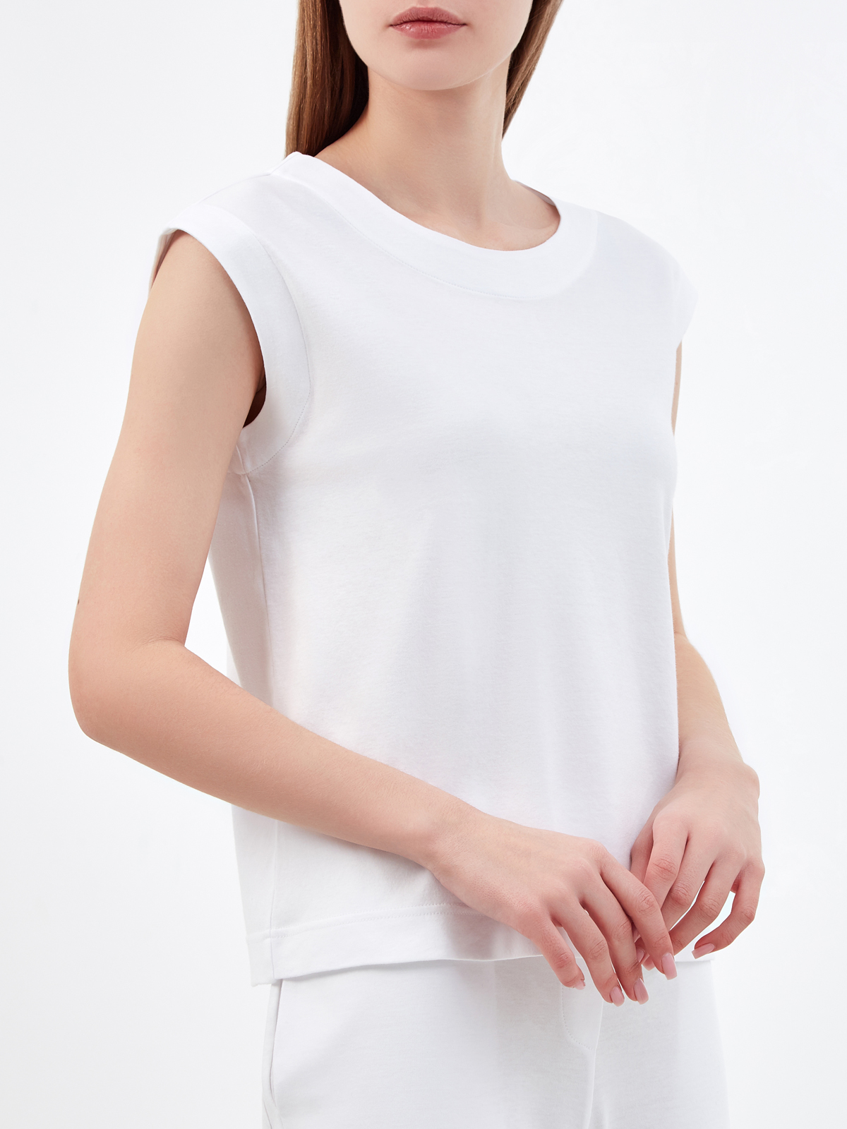 Хлопковая футболка из джерси с простроченной окантовкой GRAN SASSO, цвет белый, размер 50;40;48 - фото 3