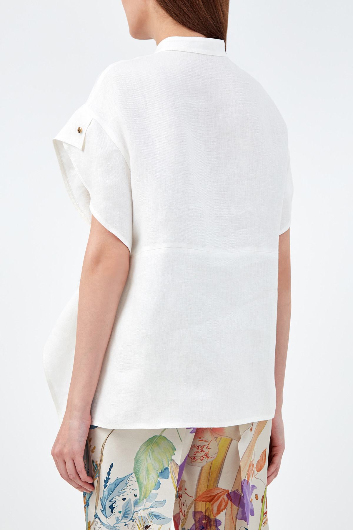 Льняная блуза с рукавами-оборками AGNONA, цвет белый, размер 40;44;42 - фото 4