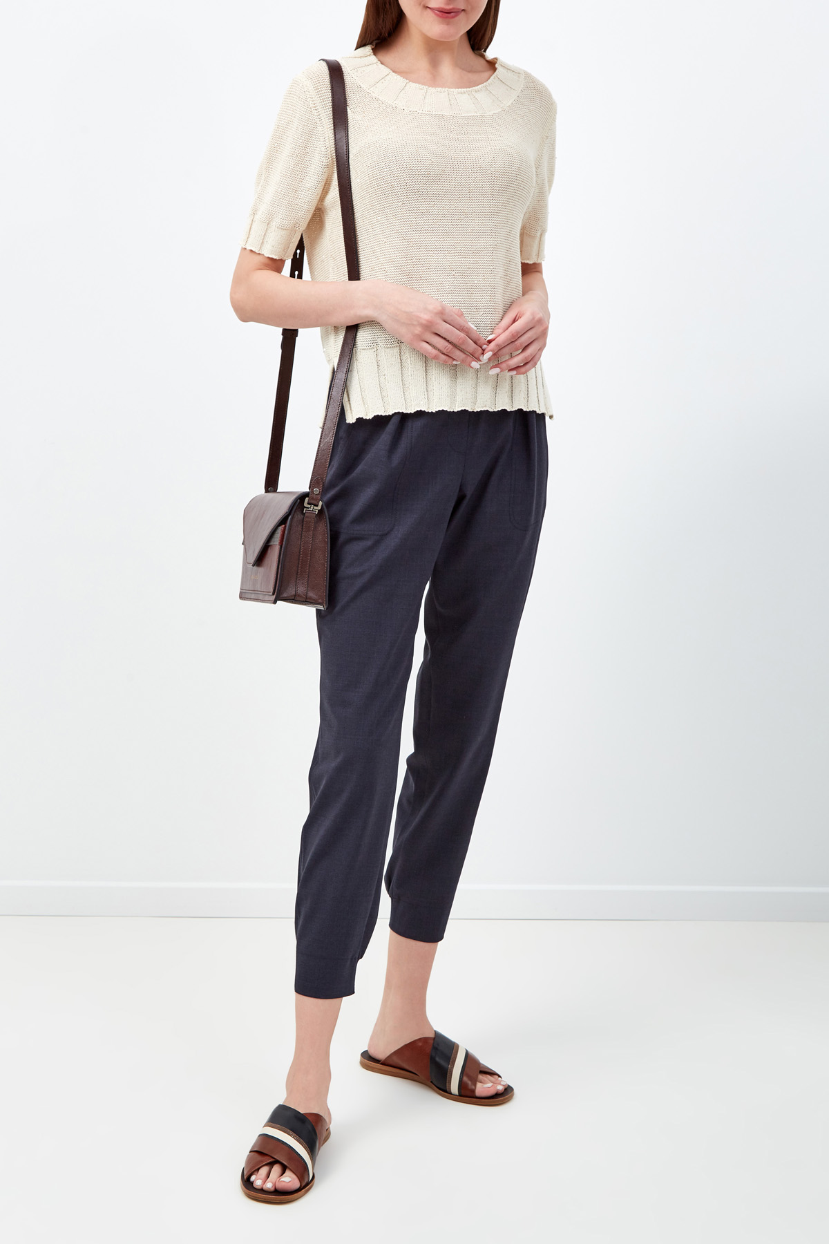 Укороченные шерстяные брюки с трикотажным поясом LORENA ANTONIAZZI, цвет серый, размер 38;40 - фото 2