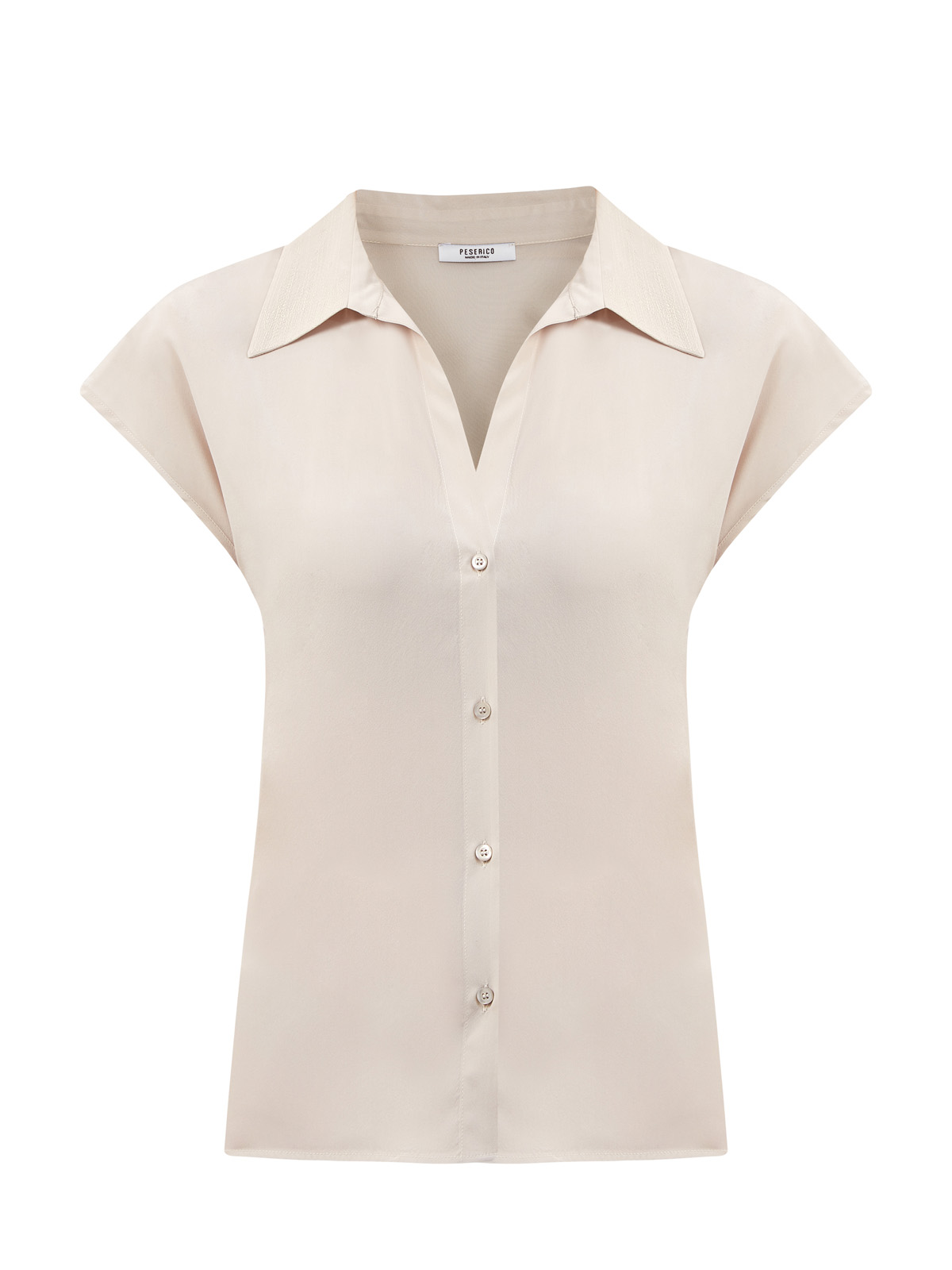 Блуза из струящегося шелка с вплетенными пайетками на вороте PESERICO, цвет бежевый, размер 42;46;48
