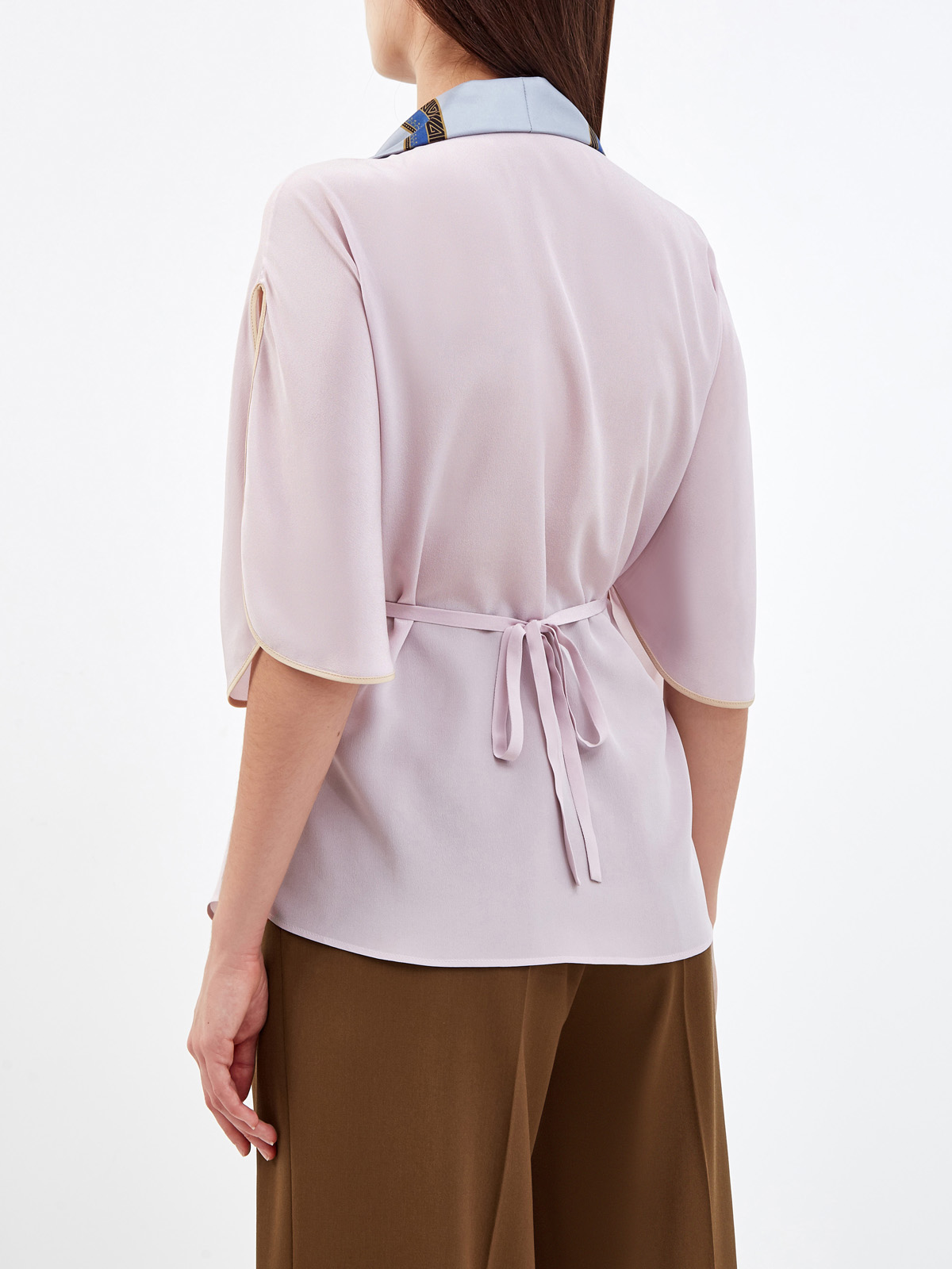Блуза из струящегося шелка с воротом-платком LANVIN, цвет розовый, размер XS;S;M;L - фото 4