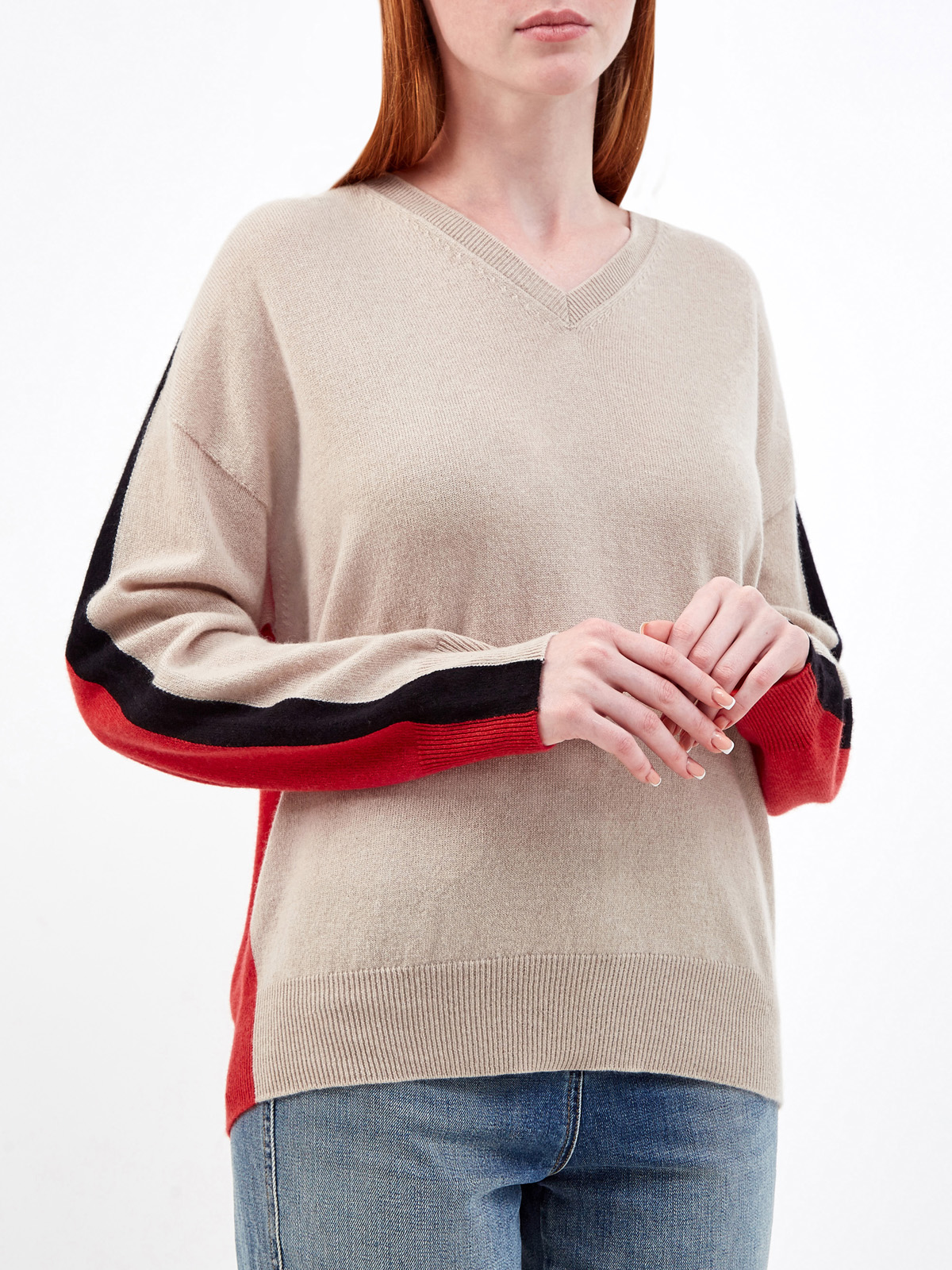 Пуловер в стиле colorblock из мягкого кашемира LORENA ANTONIAZZI, цвет мульти, размер 42;44;46;40 - фото 3