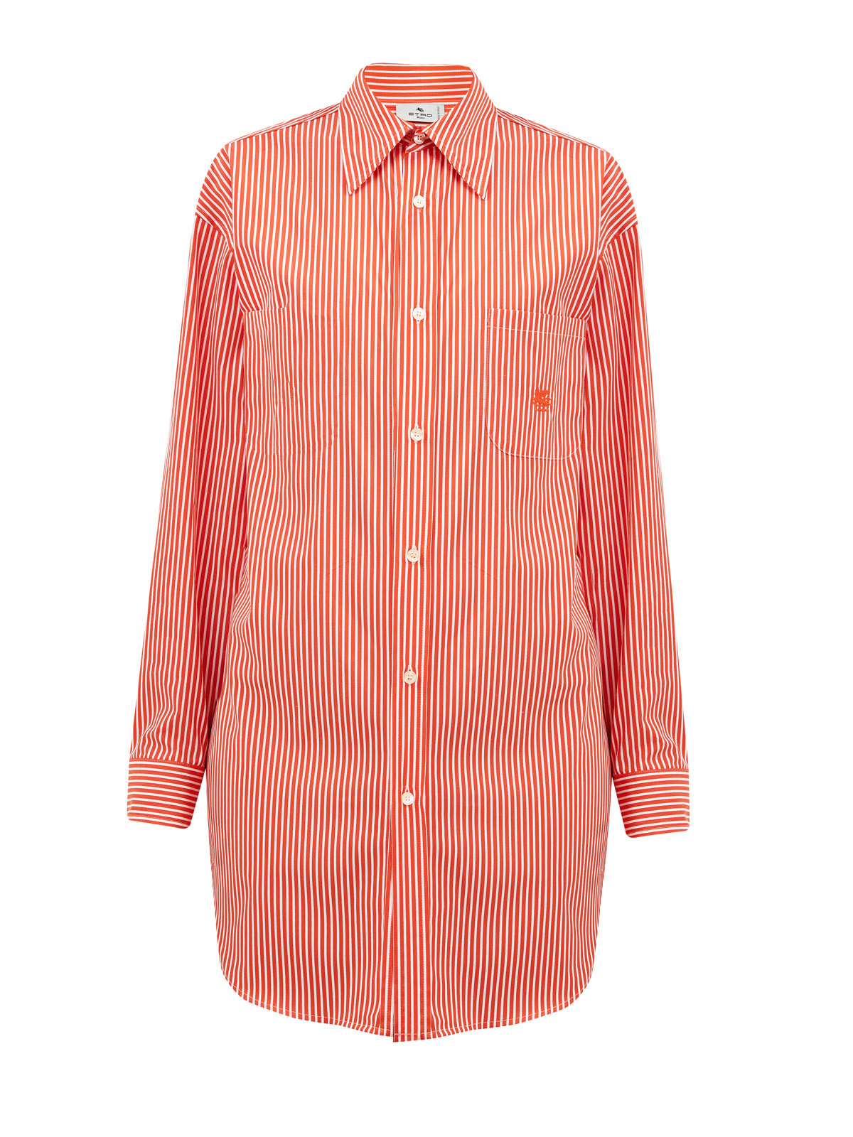 Хлопковая рубашка удлиненного кроя с принтом в полоску ETRO оранжевого цвета
