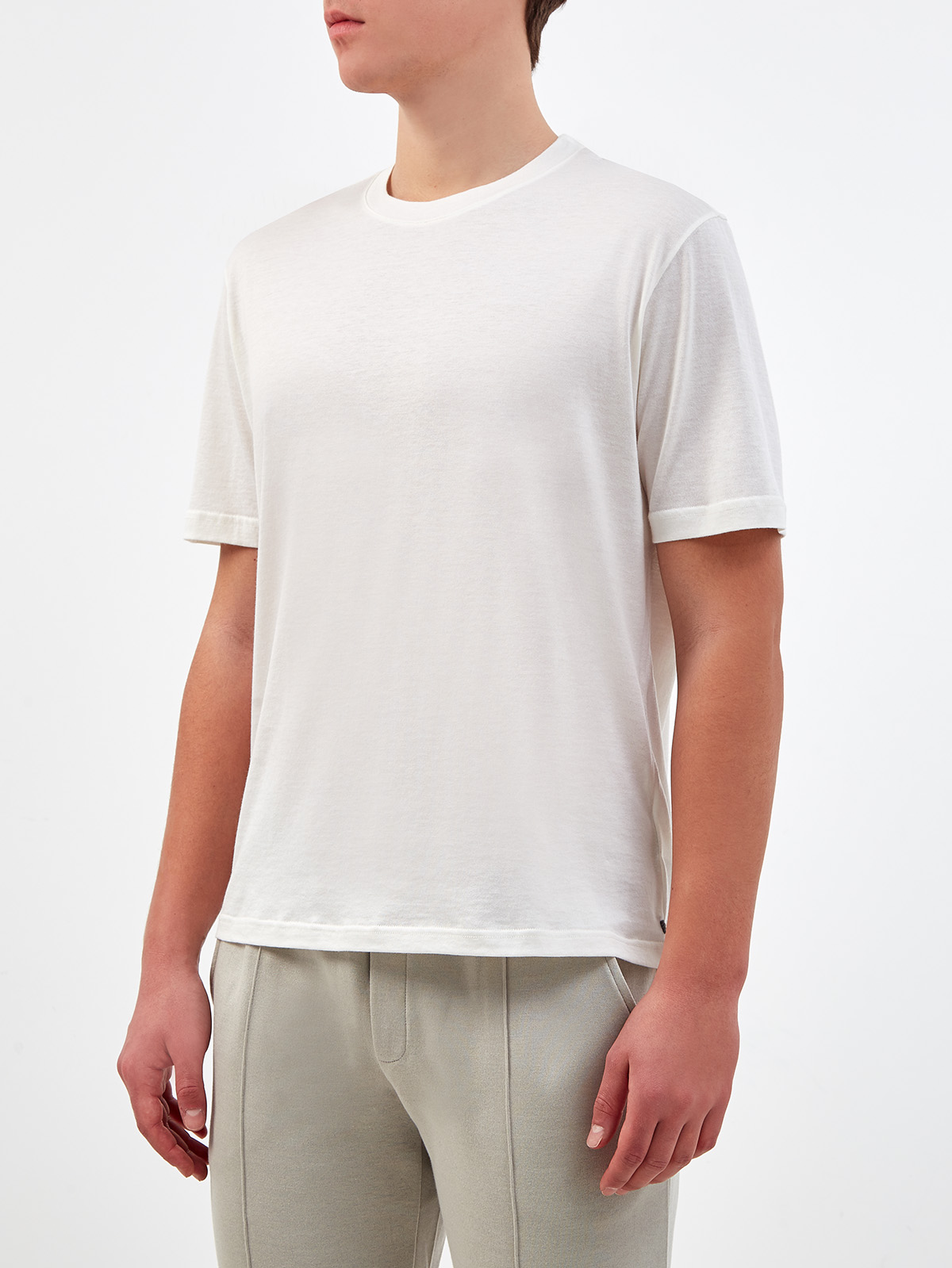 Однотонная футболка из гладкого хлопка и шелка ELEVENTY, цвет белый, размер 50;52;54;48 - фото 3