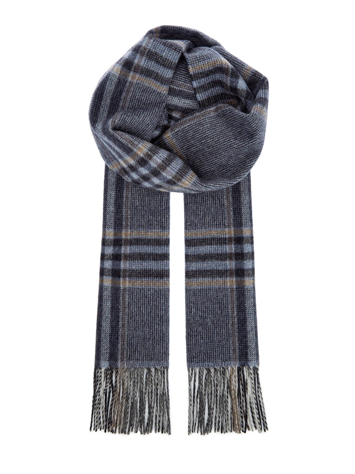 

Шарф из кашемира с узором в клетку и бахромой, Синий, Шарф из кашемира с узором в клетку и бахромой