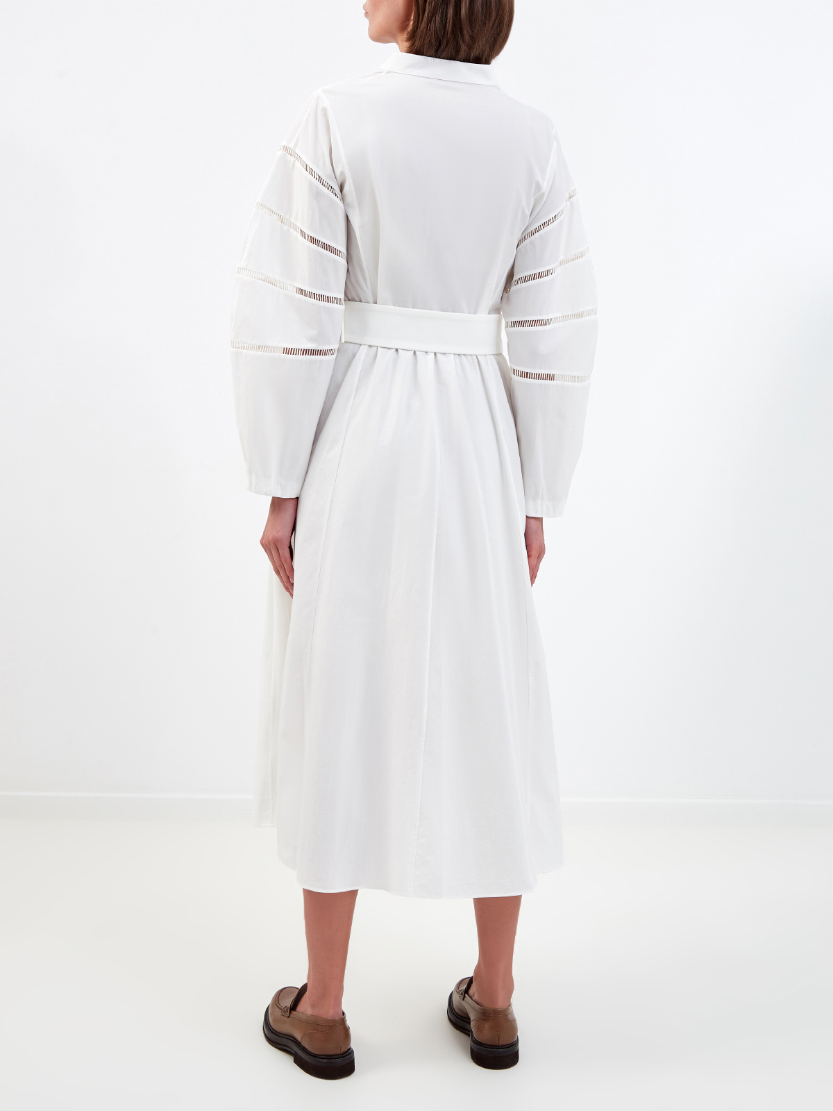 Хлопковое платье на запах с архитектурными рукавами BRUNELLO CUCINELLI, цвет белый, размер 42;44;46;40 - фото 4