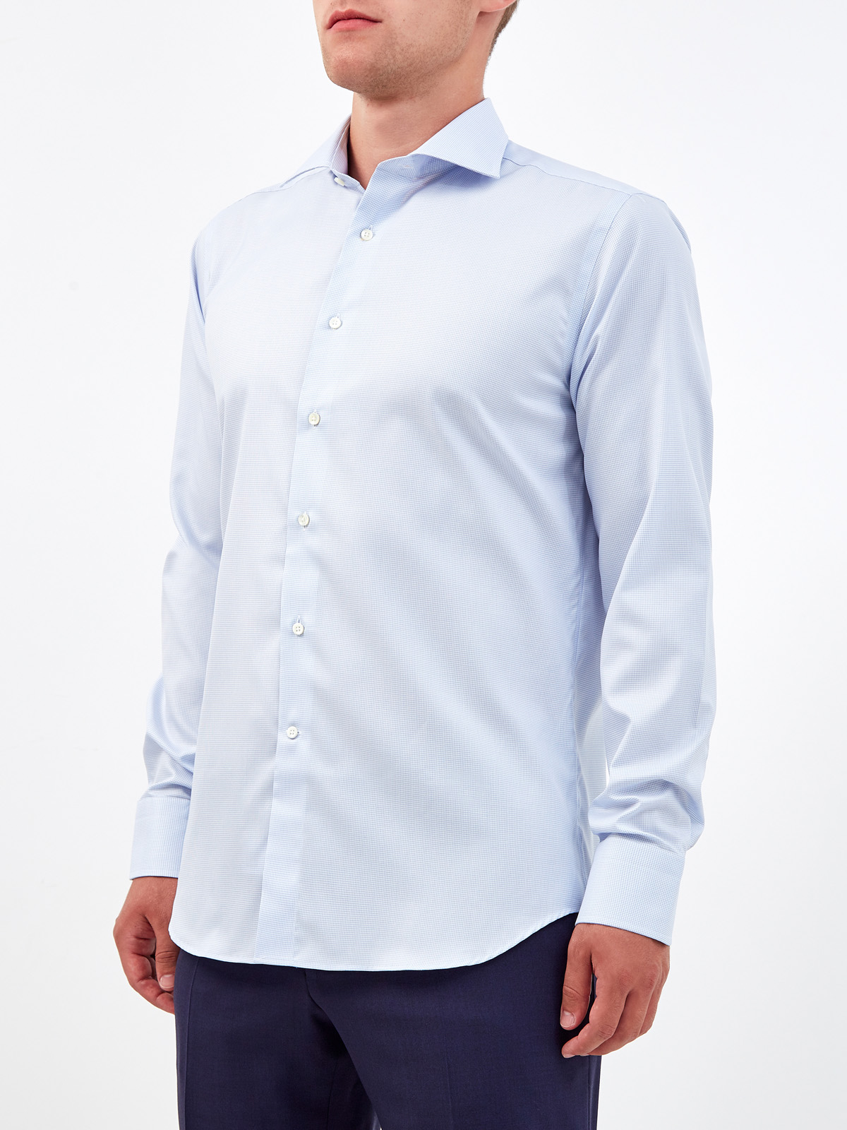 Рубашка из гладкого поплина с принтом в клетку CANALI, цвет голубой, размер 52;54;56;58;60;62;52 - фото 3