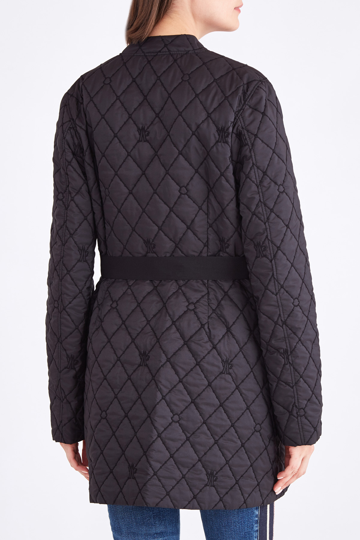 Куртка с поясом и стеганным узором с монограммой на пересечениях MONCLER, цвет черный, размер 42;44 - фото 4