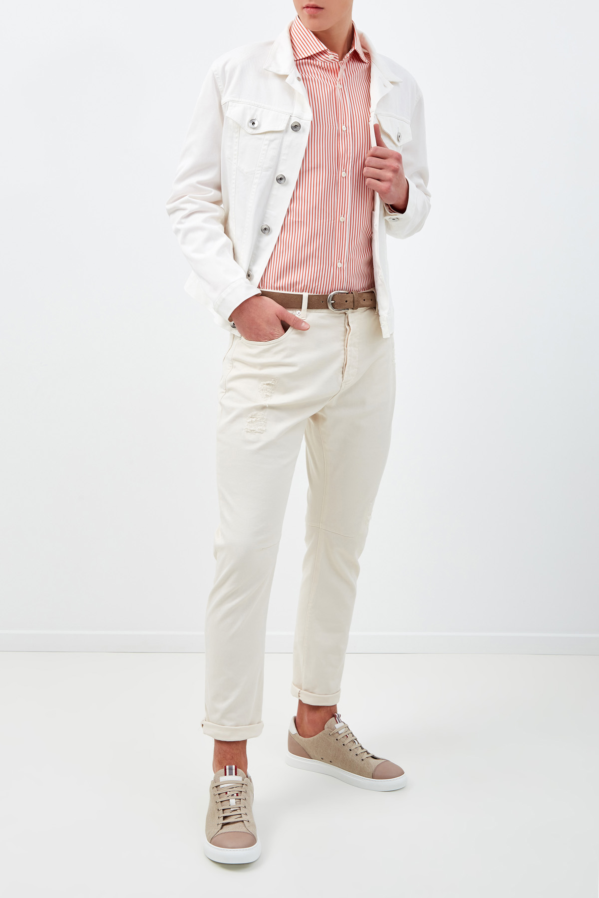 Белая куртка из легкого денима с объемными швами BRUNELLO CUCINELLI, цвет белый, размер 50;54;48 - фото 2