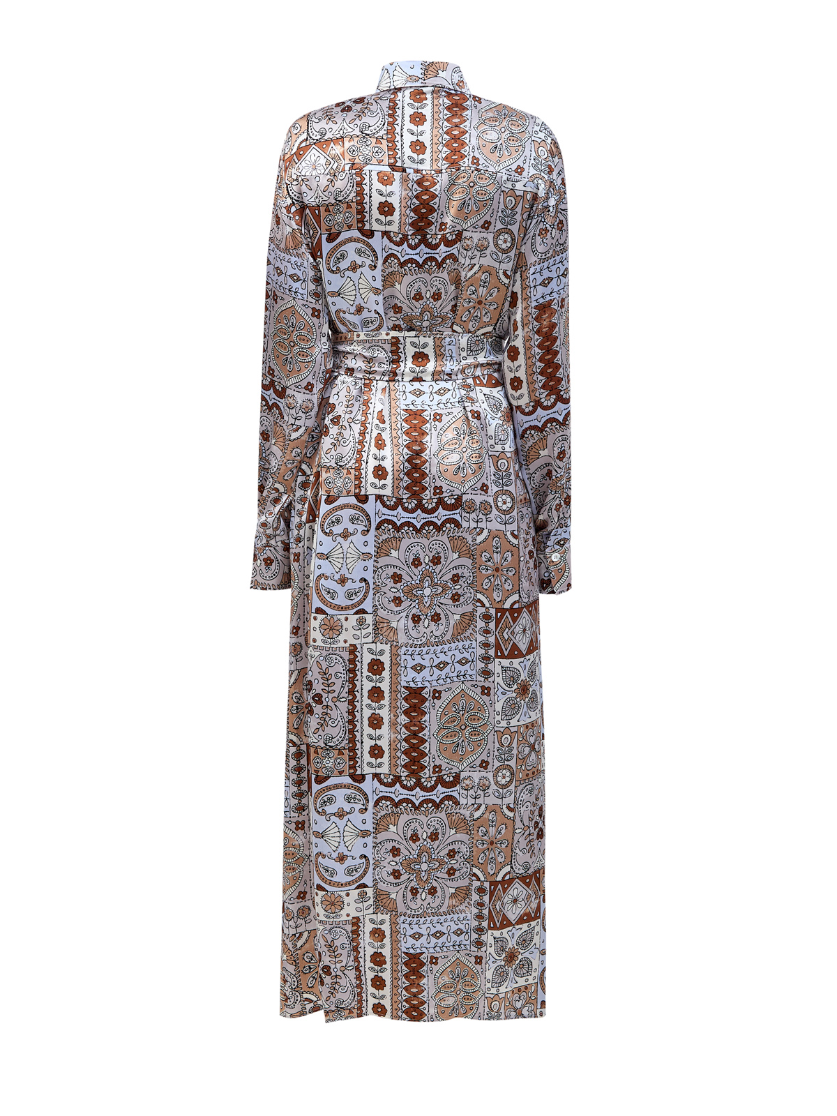 Шелковое платье-рубашка с принтом и поясом в тон ELEVENTY, цвет коричневый, размер 46;48;50 - фото 2