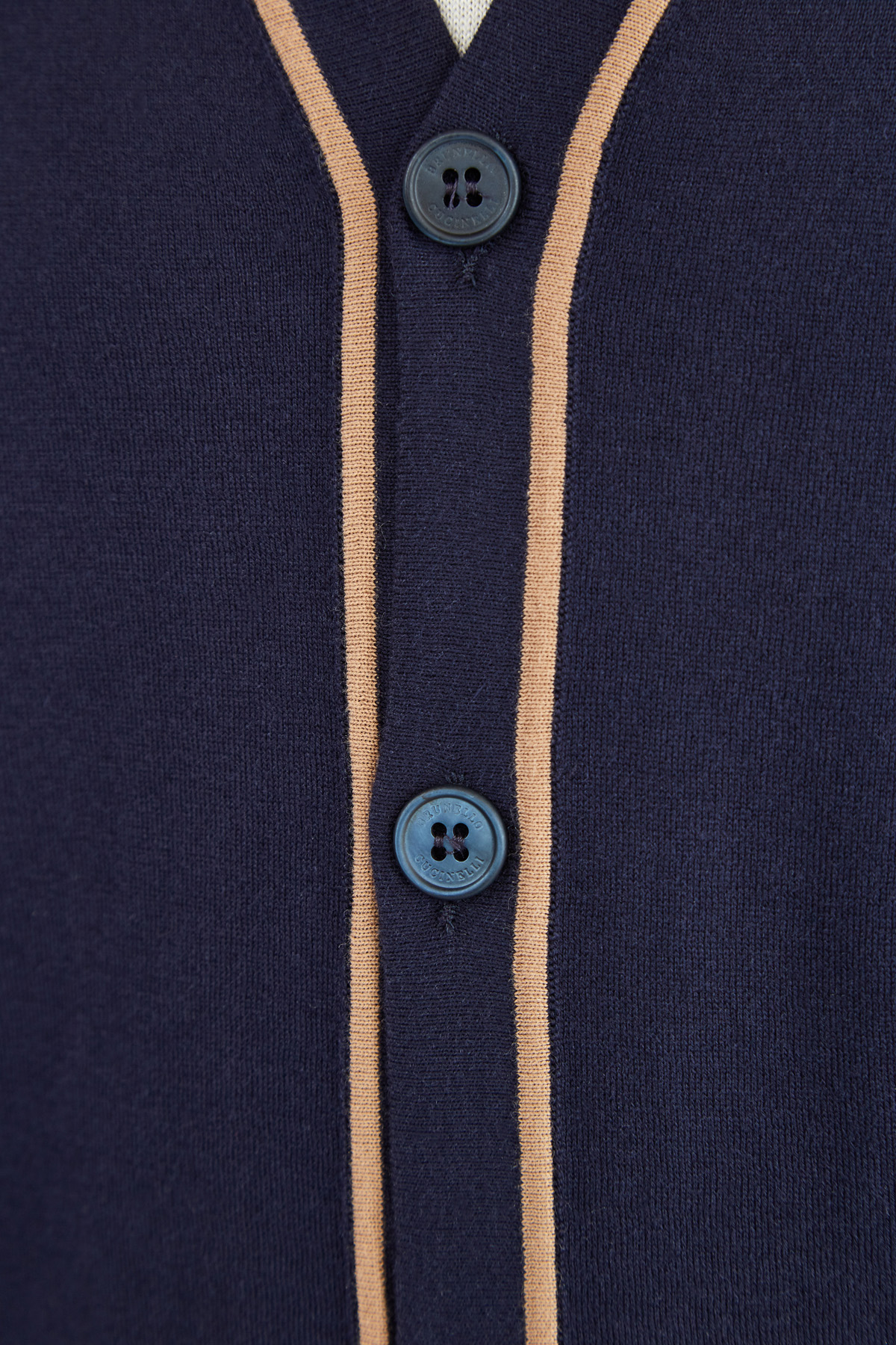 Кардиган из тонкой хлопковой пряжи с контрастным кантом BRUNELLO CUCINELLI, цвет синий, размер 52 - фото 5