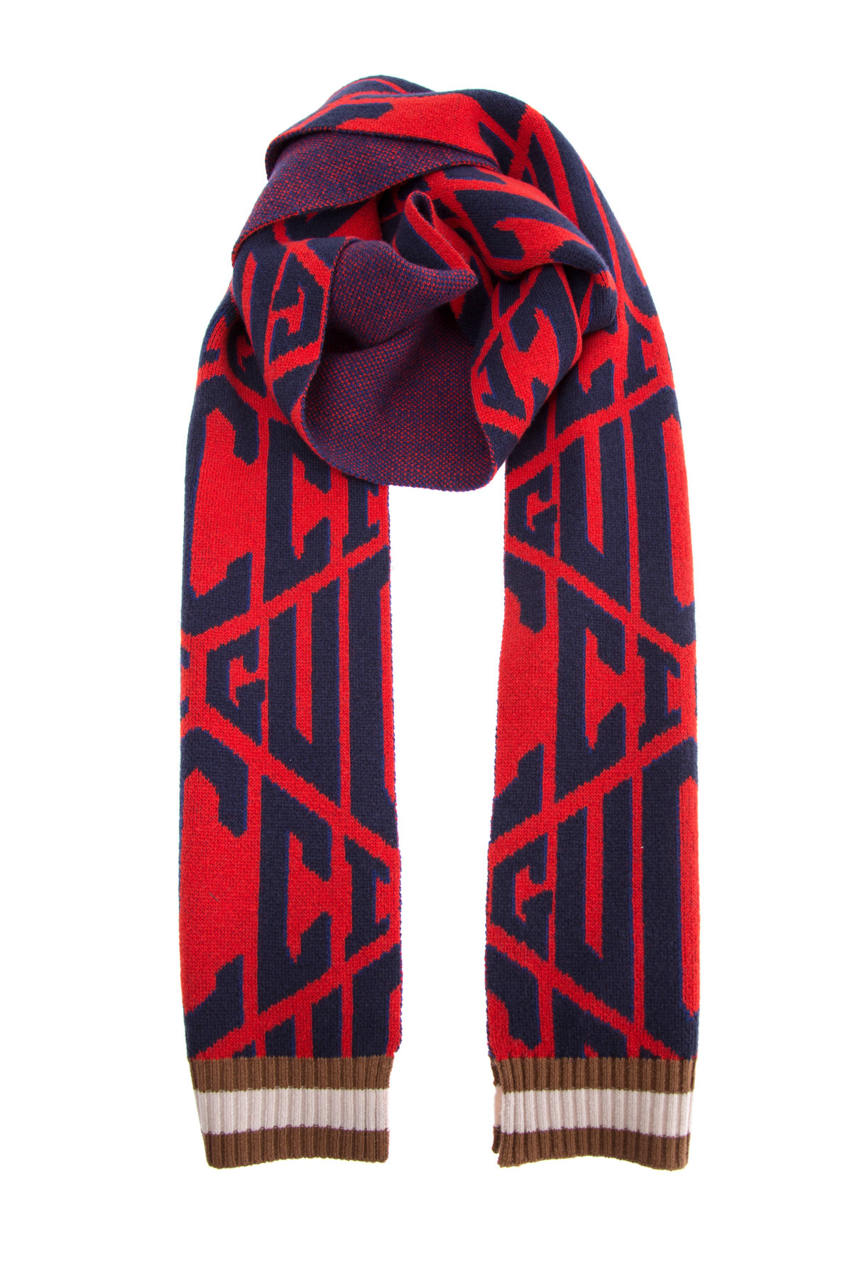 Яркий шарф из шерстяной пряжи с кромками в полоску GUCCI, цвет мульти, размер 40