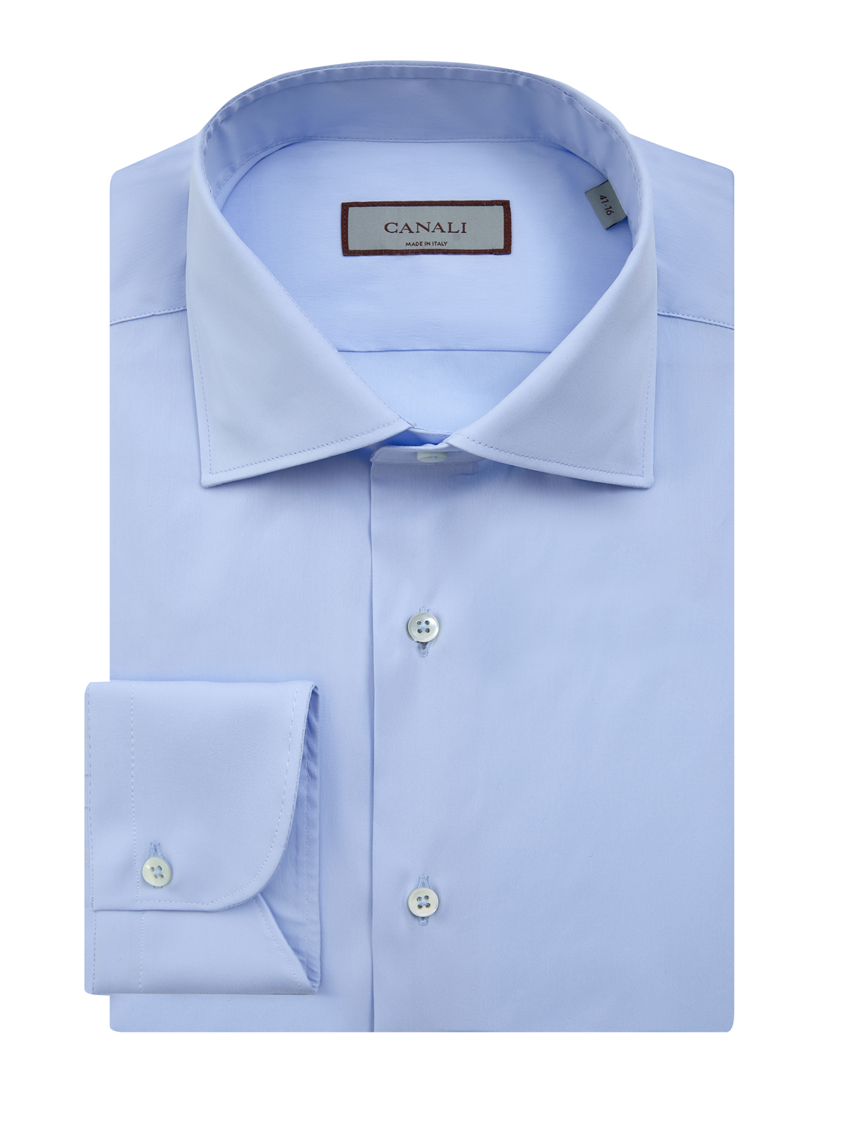 Однотонная рубашка из эластичного хлопкового поплина CANALI, цвет голубой, размер 50;52;52;54;56;58;60;62