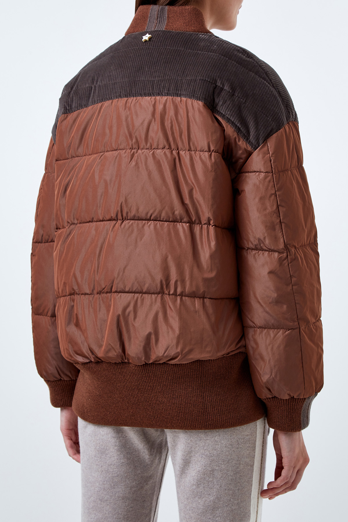 Куртка из легкого нейлона и вельвета с отделкой люрексом LORENA ANTONIAZZI, цвет бежевый, размер 42 - фото 4