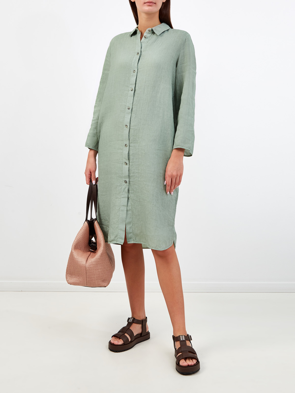 Платье-рубашка из дышащей льняной ткани GRAN SASSO, цвет зеленый, размер 40;42;44;48 - фото 2