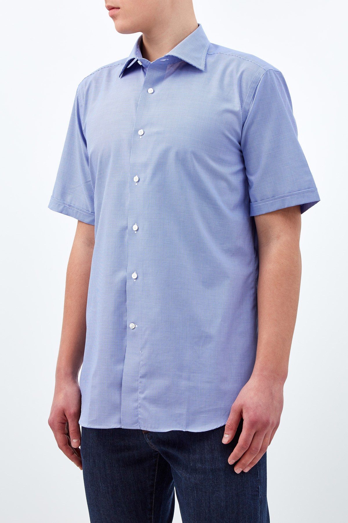 Рубашка с микро-принтом в клетку виши из хлопка Impeccabile CANALI, цвет синий, размер 58;60 - фото 3