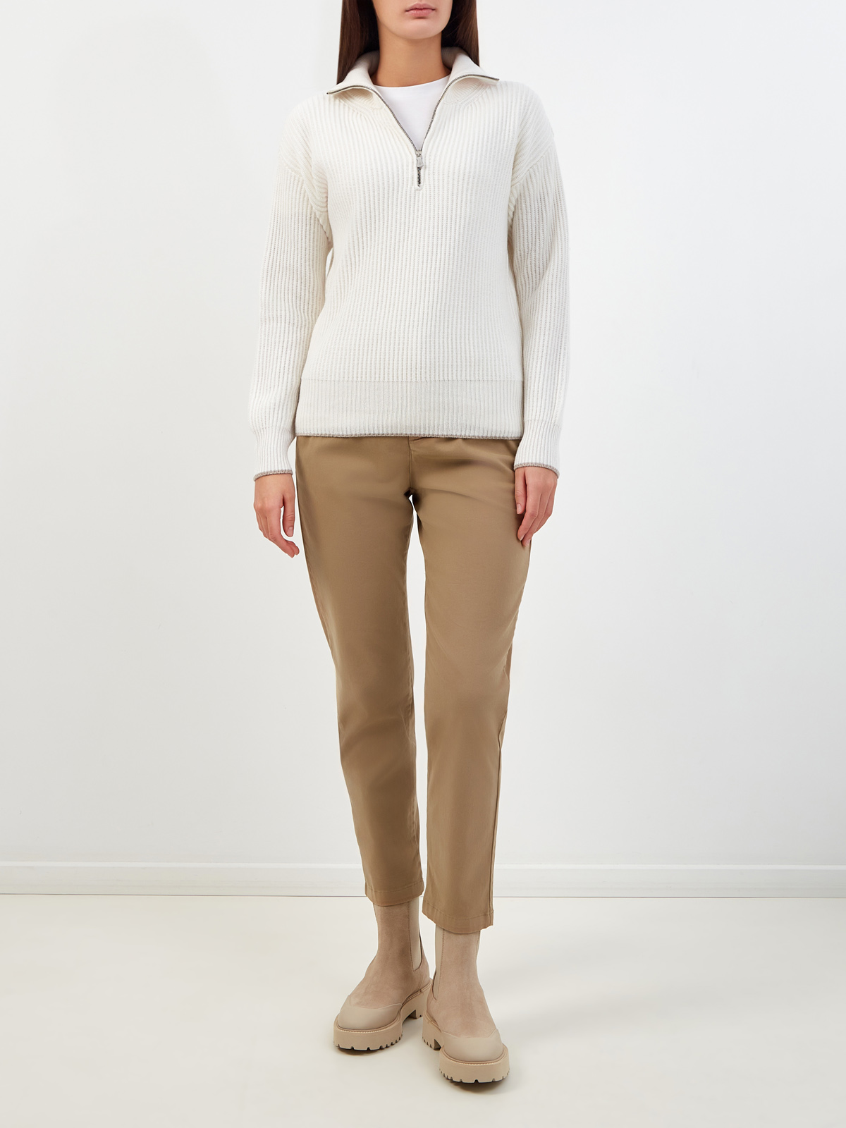 Укороченные брюки из гладкого хлопка с поясом на кулиске ELEVENTY, цвет коричневый, размер 38;40;42;44;46;48 - фото 2