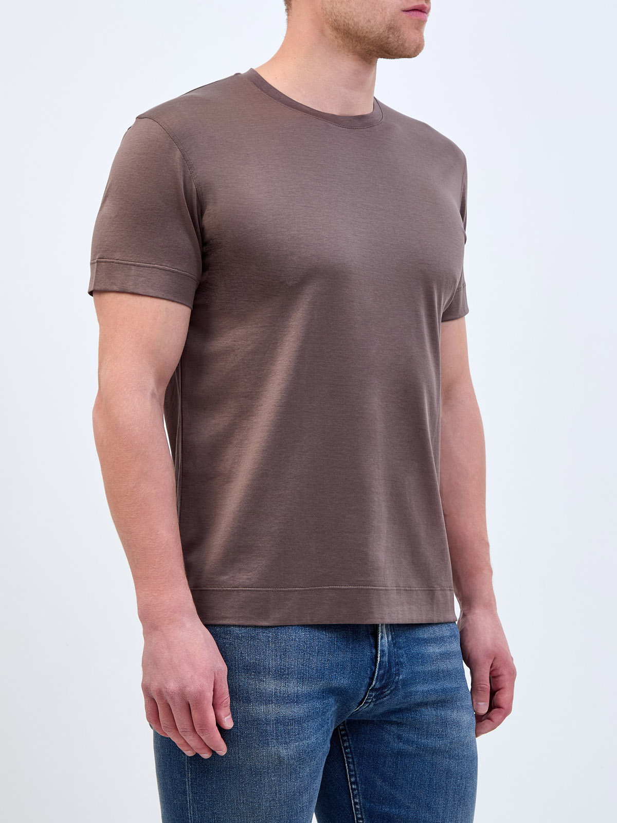 Однотонная футболка из хлопкового и шелкового джерси CUDGI, цвет коричневый, размер 48;50;52;56;60;54 - фото 3