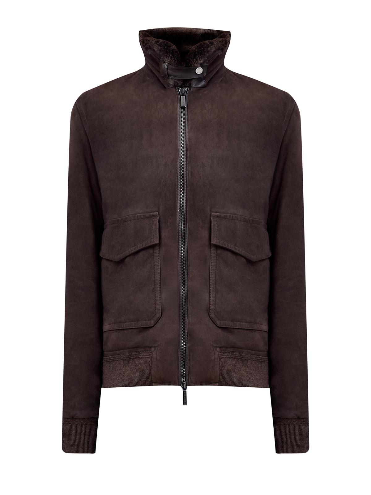 Замшевый бомбер с пуховым утеплителем и мехом ягненка 539800₽