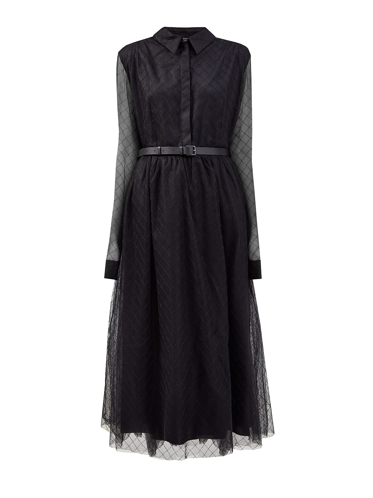 Двухслойное платье-шемизье из полупрозрачного тюля с поясом FABIANA FILIPPI, цвет черный, размер 46;44 - фото 1