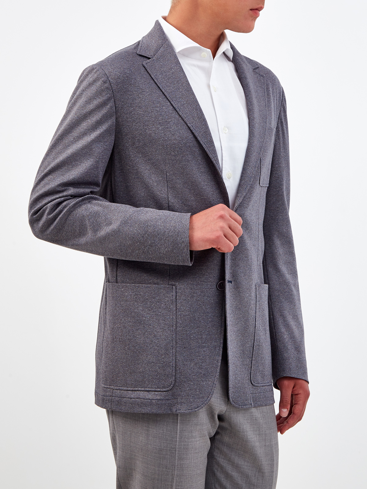 Шерстяной пиджак ручной работы с накладными карманами CANALI, цвет серый, размер 48;50;52;54;56;58 - фото 3