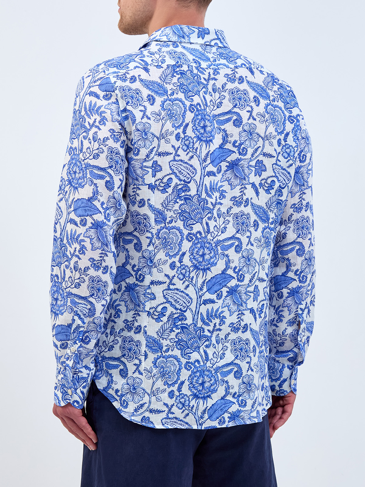 Рубашка из дышащей льняной ткани с флористическим принтом MC2 SAINT BARTH, цвет голубой, размер 48;50;52;54;56 - фото 4