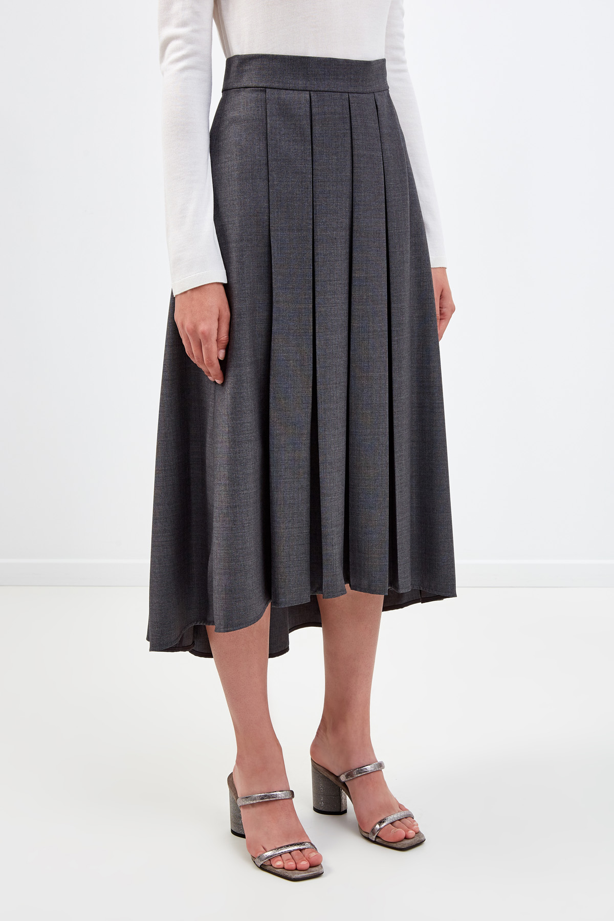 Шерстяная юбка-миди асимметричного кроя BRUNELLO CUCINELLI, цвет серый, размер 38;42;44;46 - фото 3